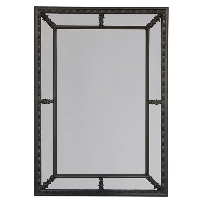 Duet Transitional-Style Black Limewood and Beech Wall Mirror by