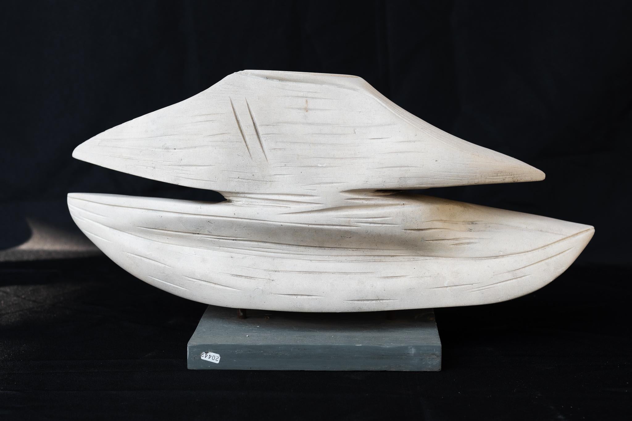 Abstract White Stone Sculpture with Slate Base - Black Abstract Sculpture by Duff Browne