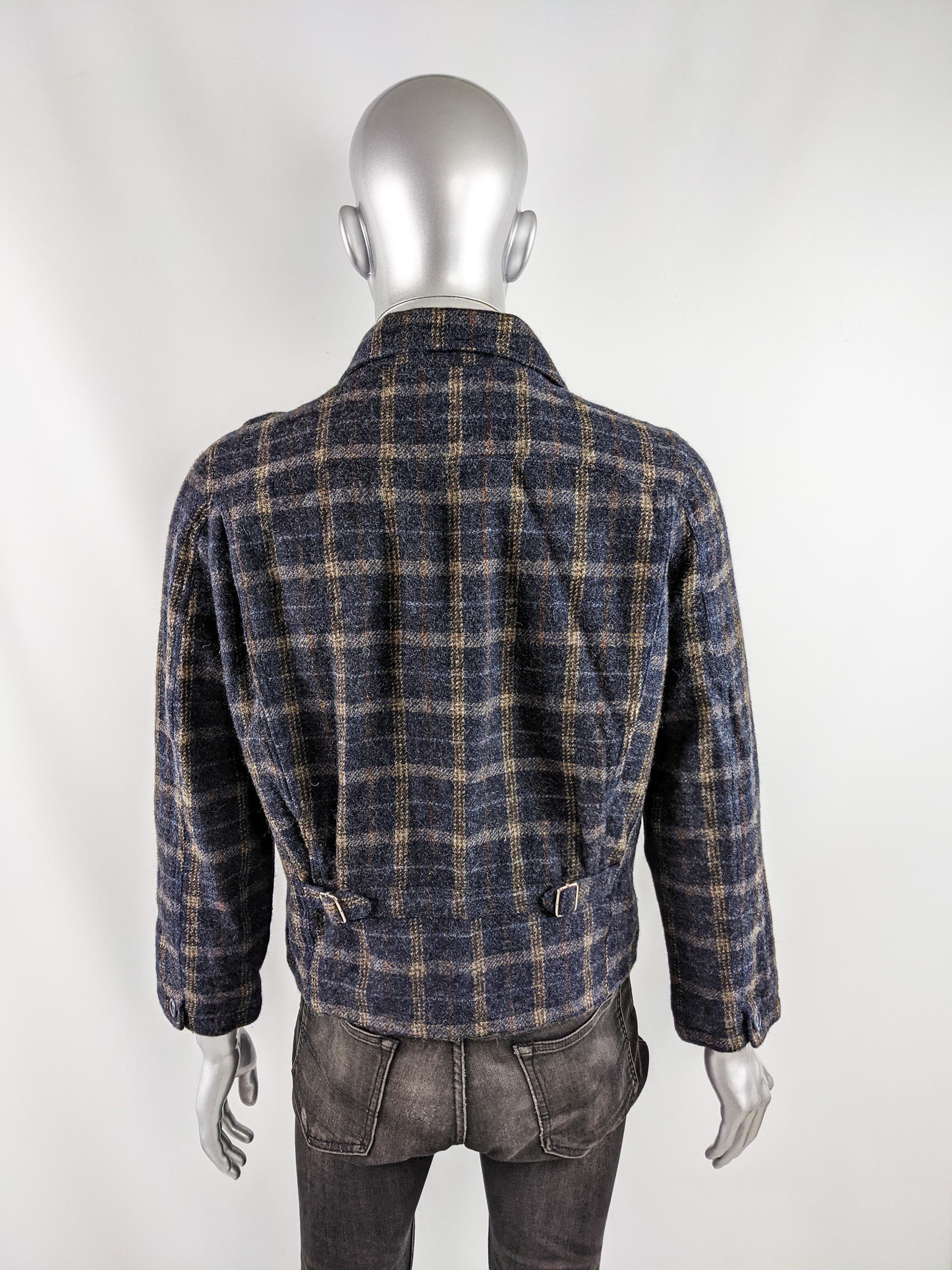 Duffer of St George Vintage Blue Wool Plaid Checked Blouson Jacket, 1980s In Excellent Condition For Sale In Doncaster, South Yorkshire