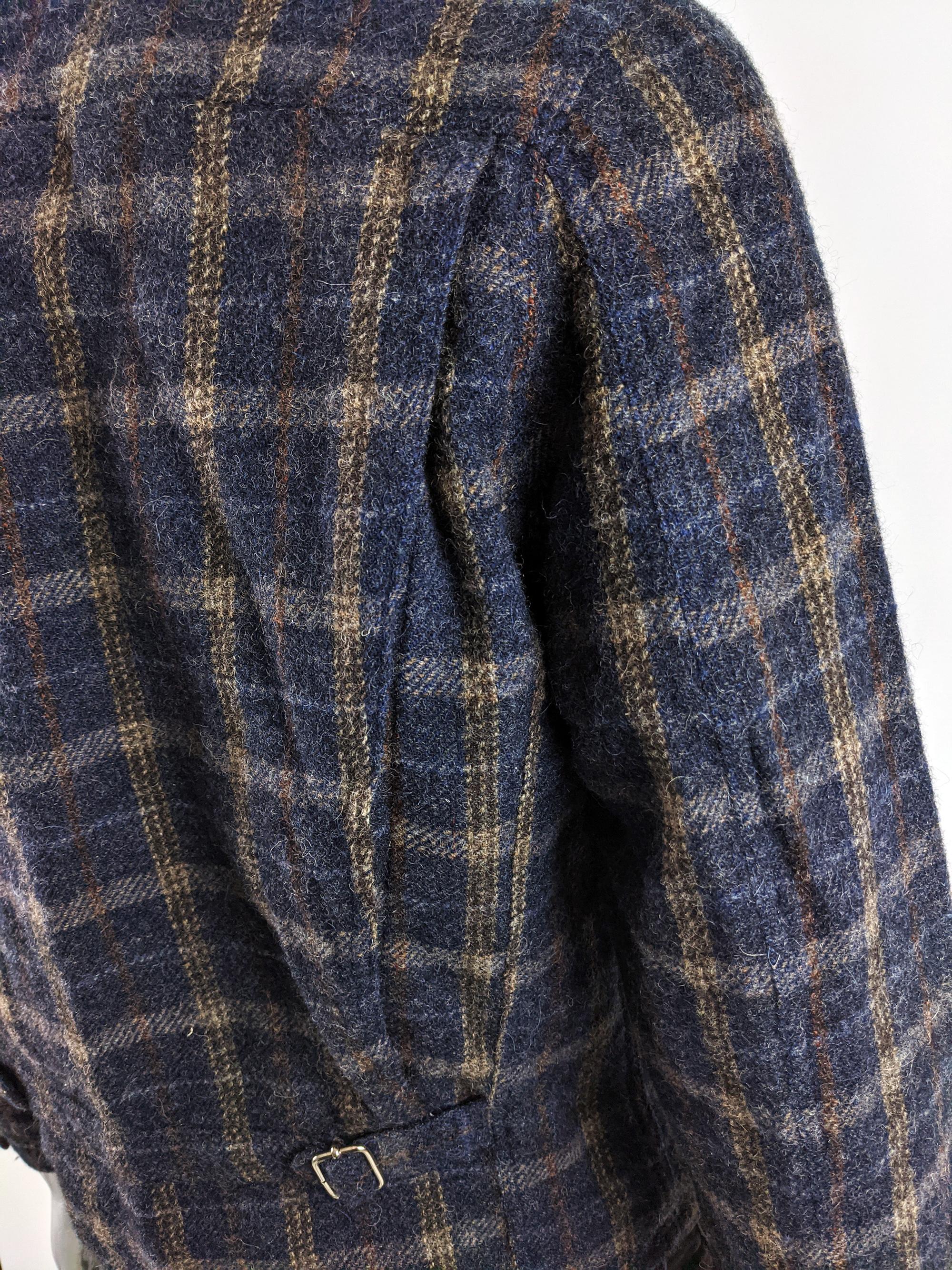 Men's Duffer of St George Vintage Blue Wool Plaid Checked Blouson Jacket, 1980s For Sale