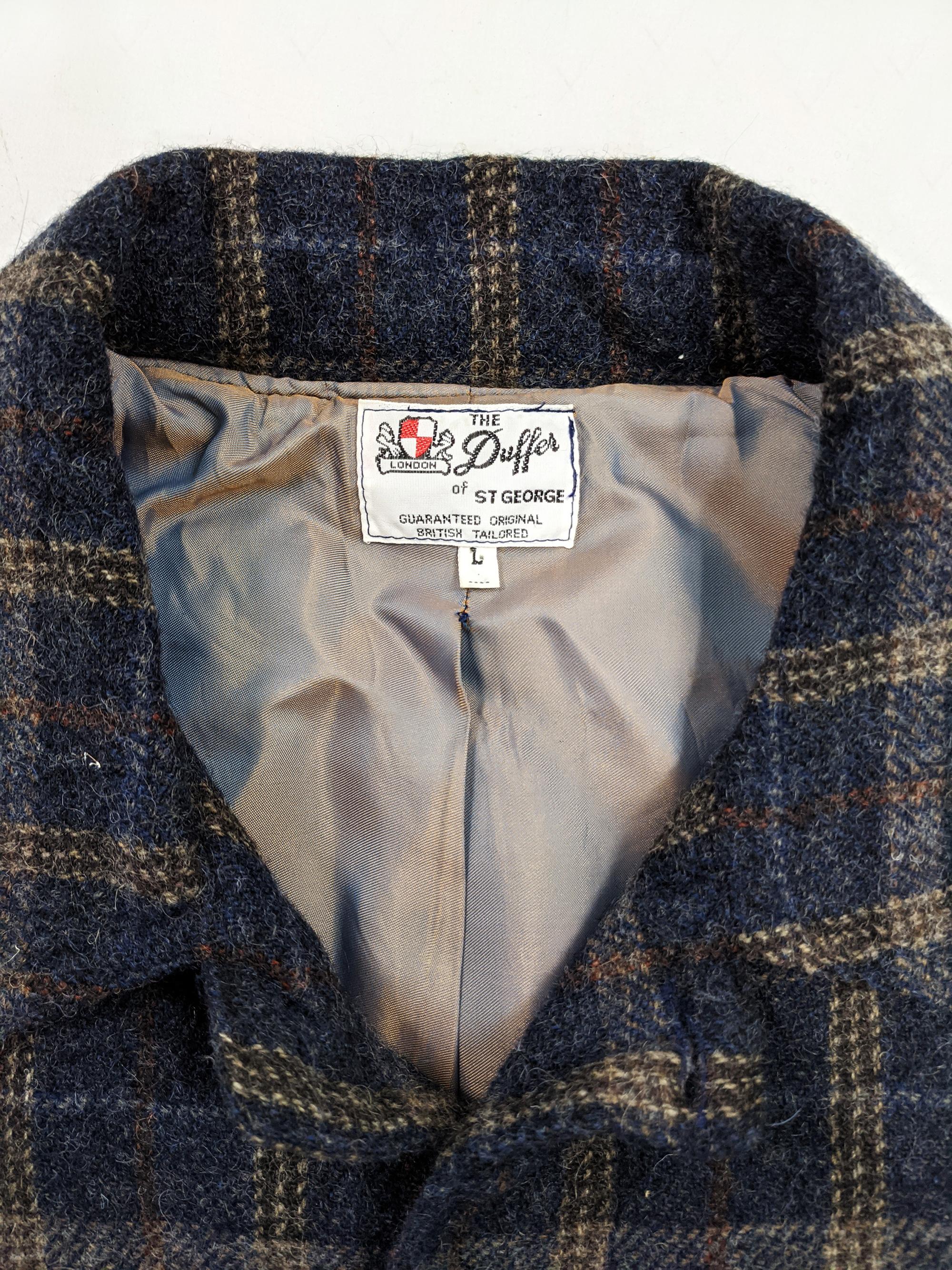 Duffer of St George Vintage Blue Wool Plaid Checked Blouson Jacket, 1980s For Sale 1