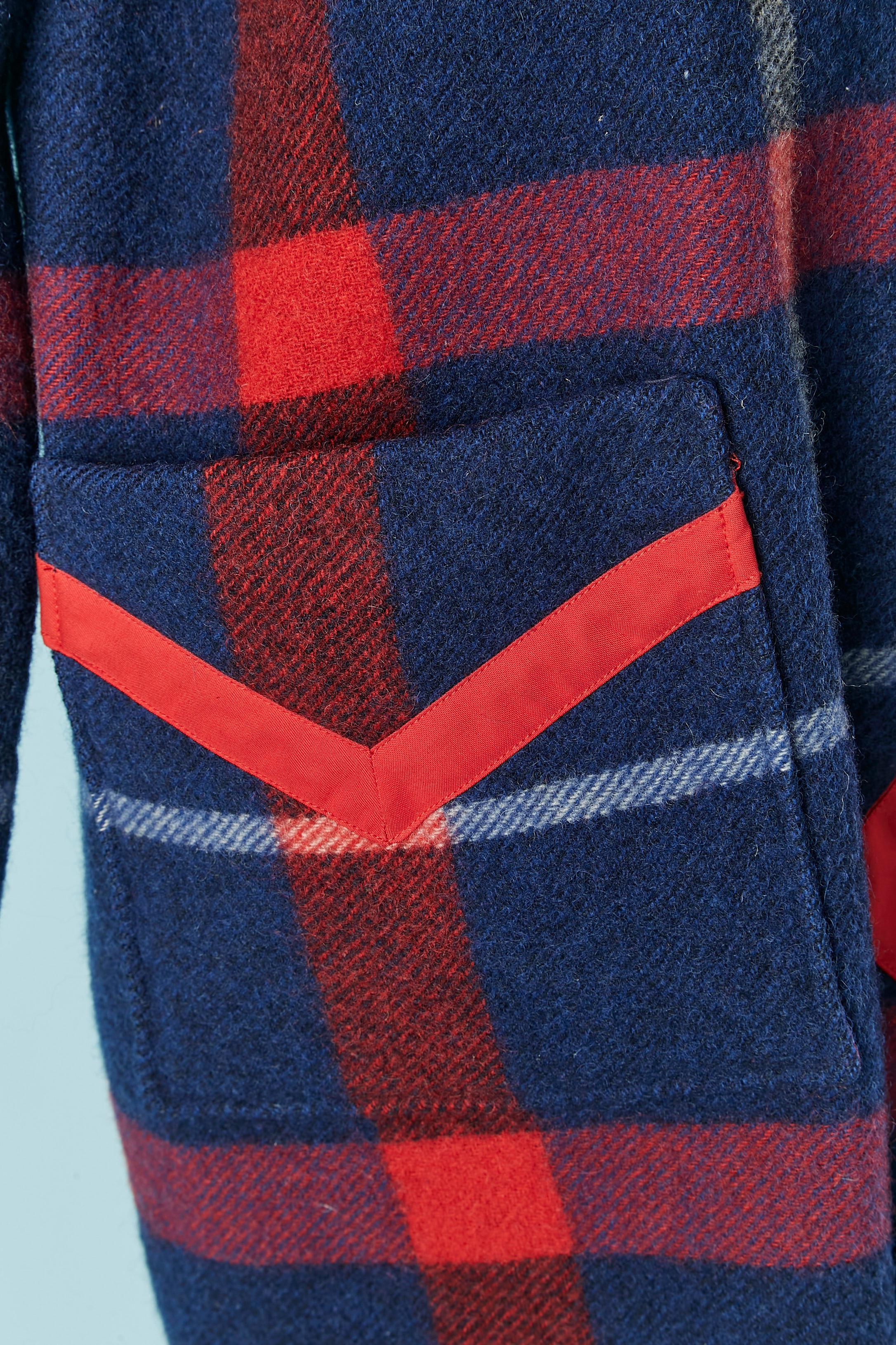 Nero Cappottino in lana con cappuccio e motivo Tartan COURREGES HYPERBOLE in vendita