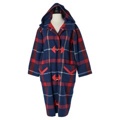 Chaquetón de lana con capucha y estampado tartán COURREGES HYPERBOLE