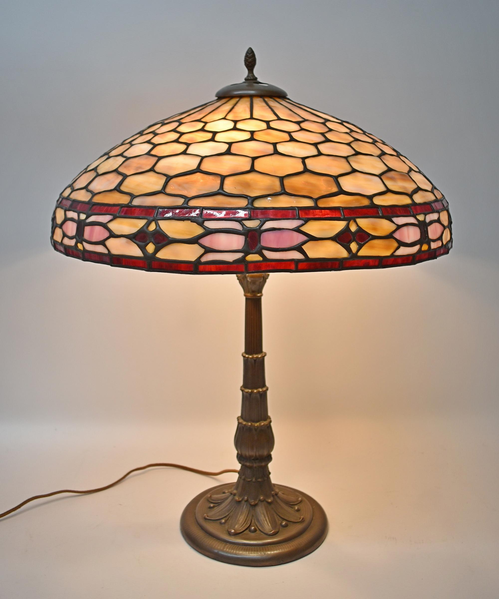 Duffner & Kimberly Leaded Stained Glass and Bamboo Table Lamp 7