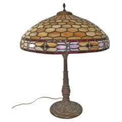 Duffner & Kimberly Leaded Stained Glass and Bamboo Table Lamp