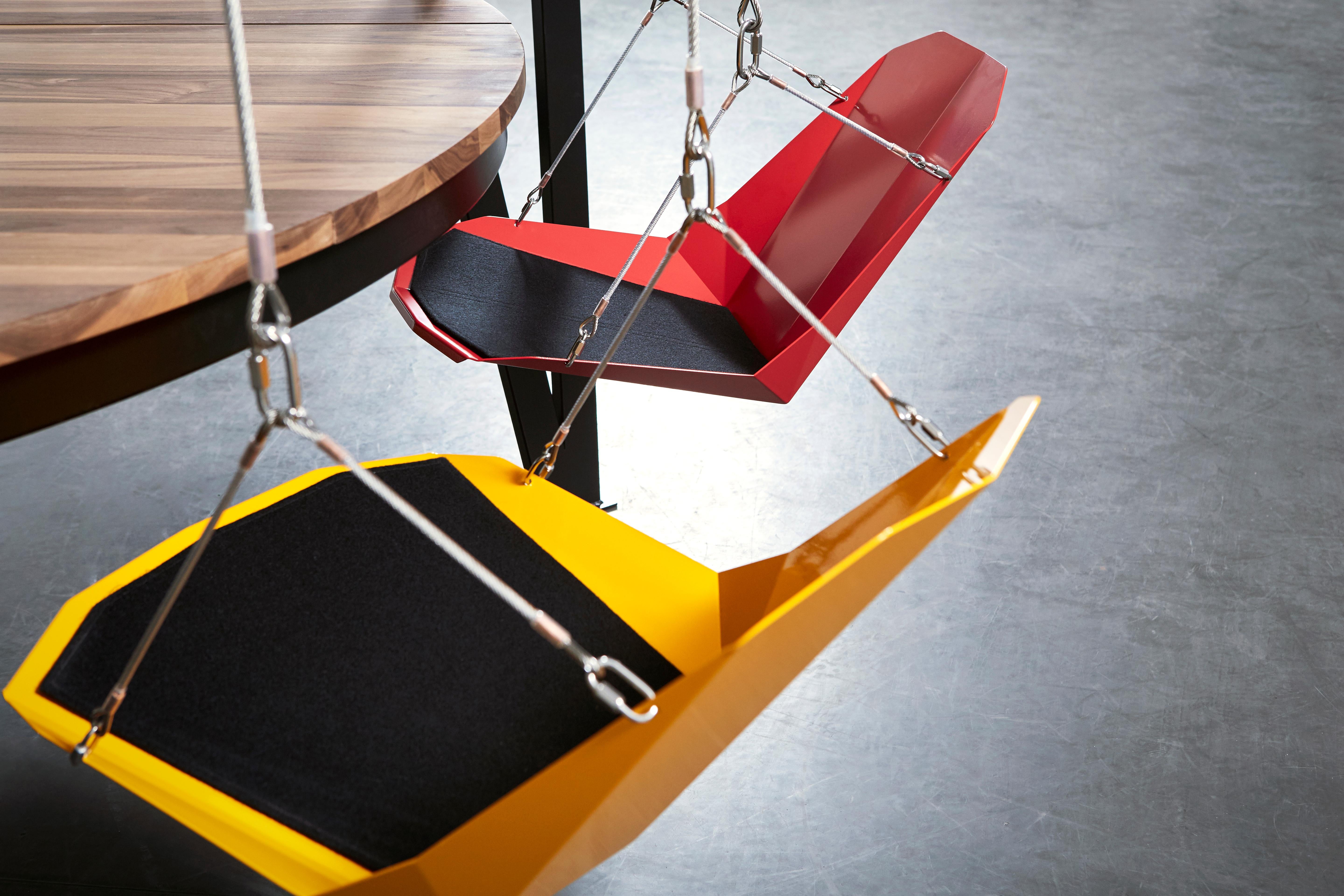 Runder Swing-Tisch aus Stahl und Ulme für das Boardroom oder das Esszimmer (Edelstahl) im Angebot