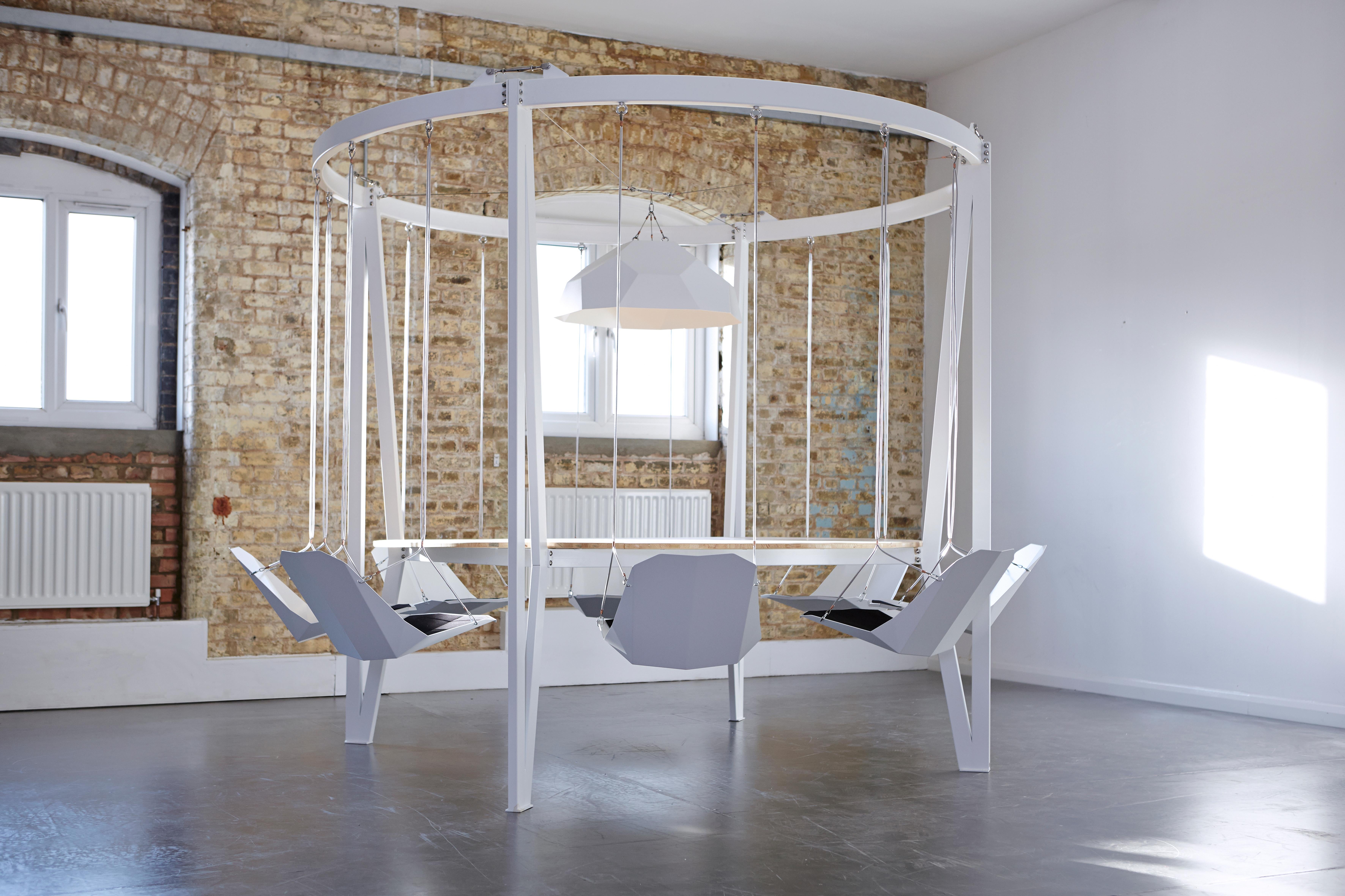 Runder Swing-Tisch aus Stahl und Ulme für das Boardroom oder das Esszimmer im Angebot 2