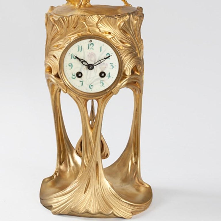 Dufrène French Art Nouveau Gilt Bronze Clock For Sale at 1stDibs