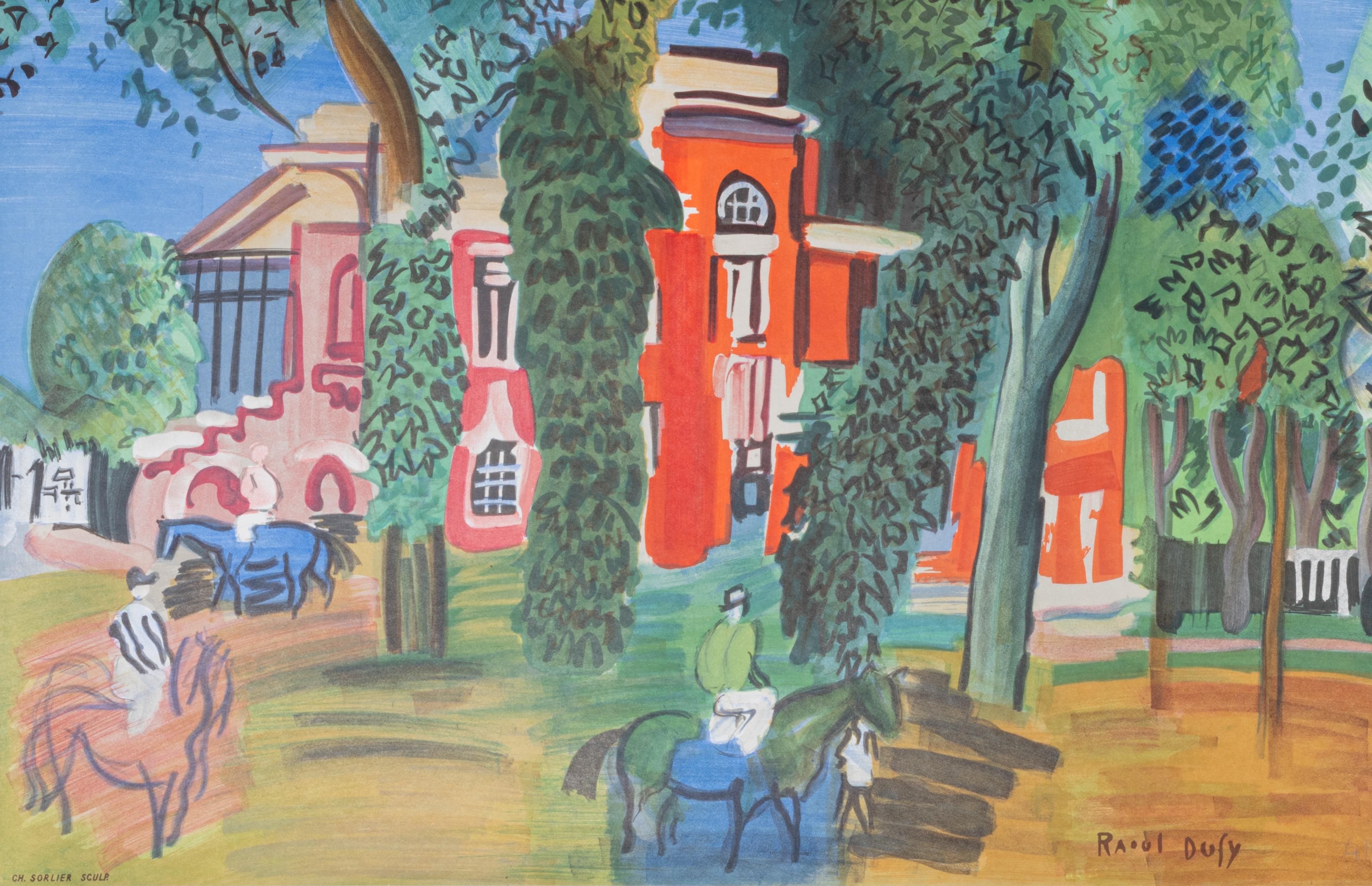 Mid-Century Modern Dufy, Original Vintage Poster, Paris, MAD, Fauvism Cubism, Deauville Horses 1964