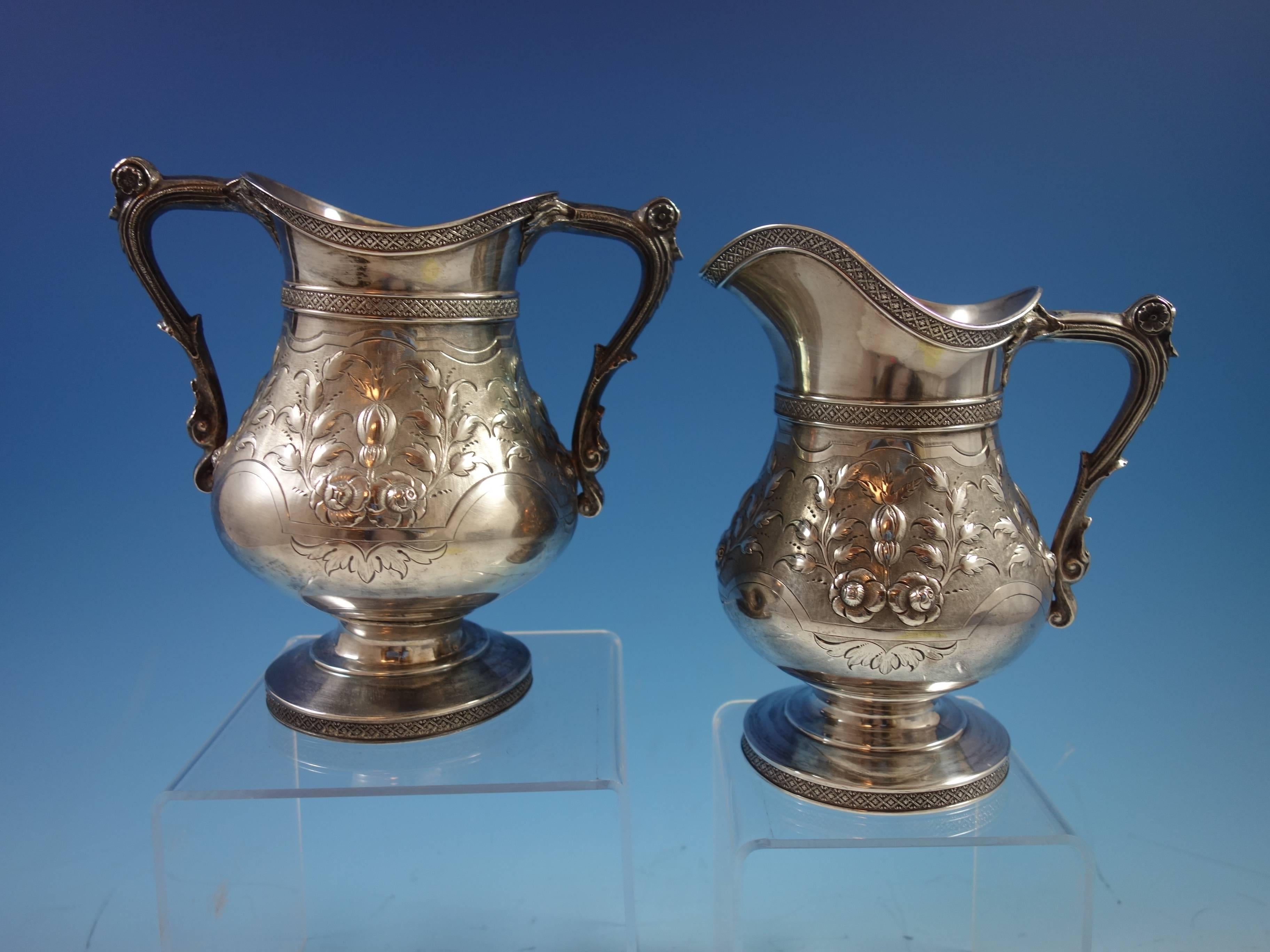 Duhme & Co. Sterling Silver Sugar and Creamer Set Repoussed Chased SKU #1916 2