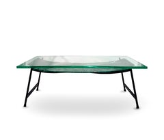 Duilio Barnabé Dubé Retro-Painted Glass Coffee Table Blue Green Fontana Arte