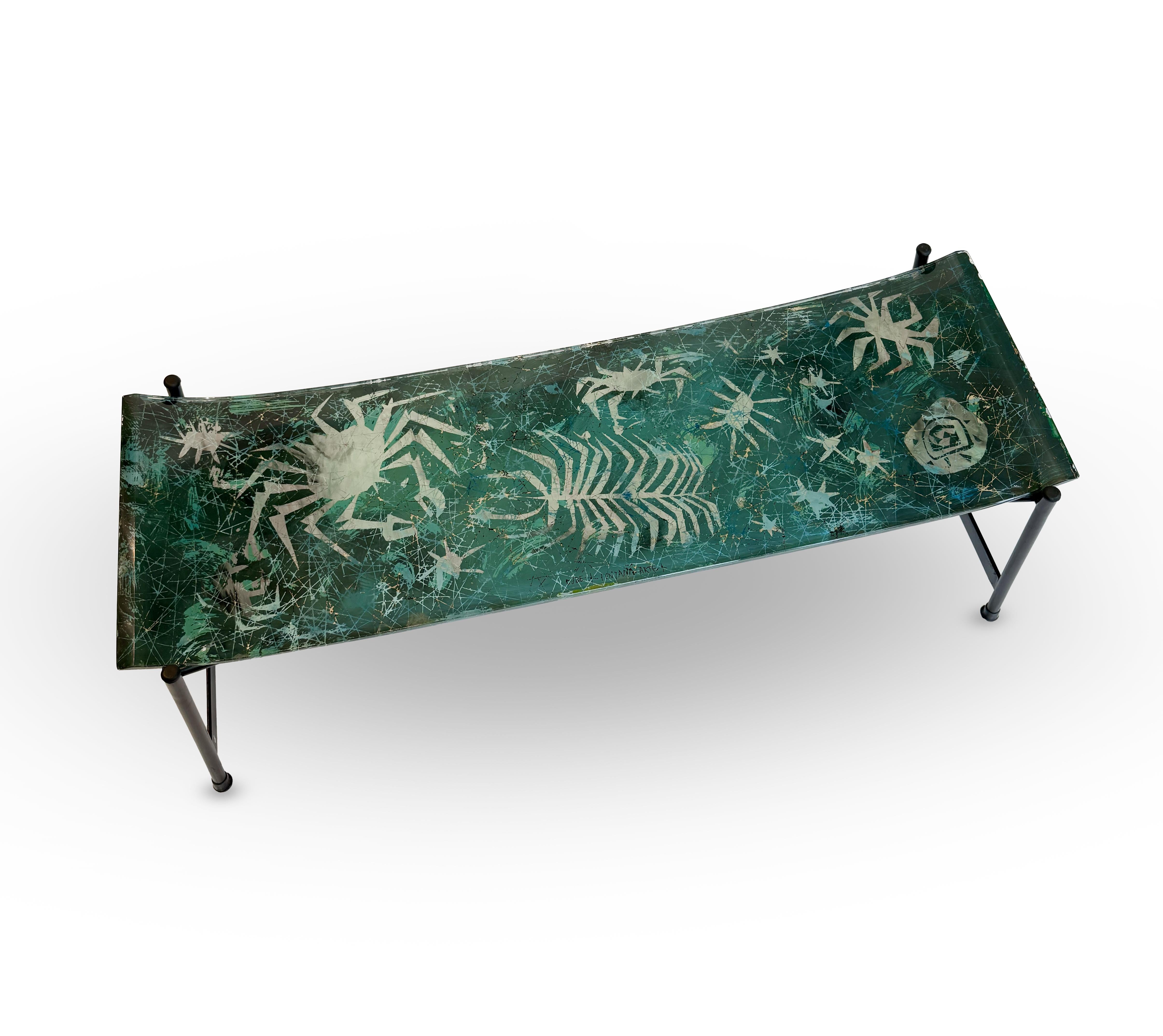Duilio Barnabé Dubé Table basse en verre rétro-peint Bleu Vert Fontana Arte Bon état - En vente à Milano, IT