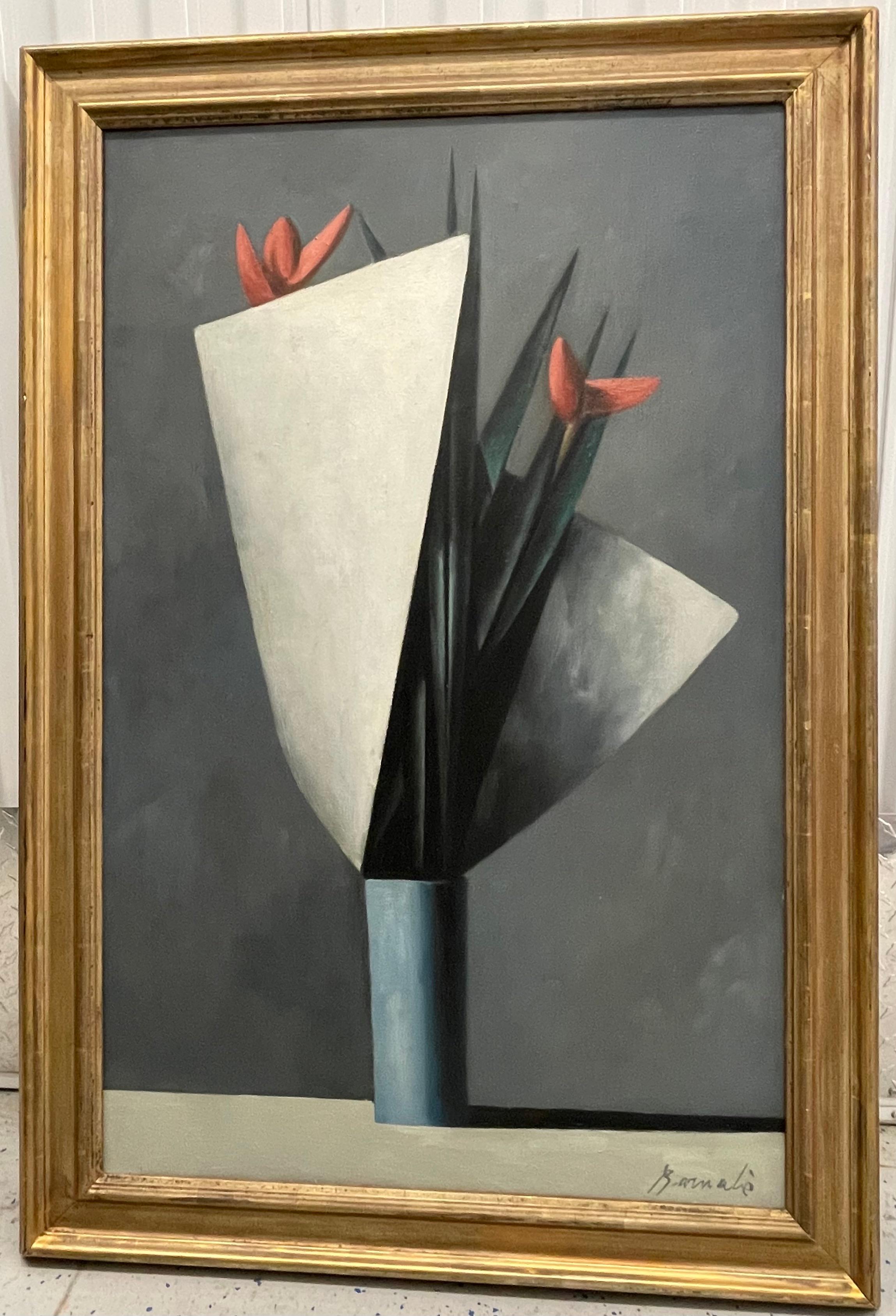 This painting is signed by Barnabè in the lower right. Barnabè's still-lives of flowers in vases are painted in a style that combines Modernism with mystery. 

In 1959, French art critic Michel Concil-Lacoste, in the newspaper Le Monde, expressed