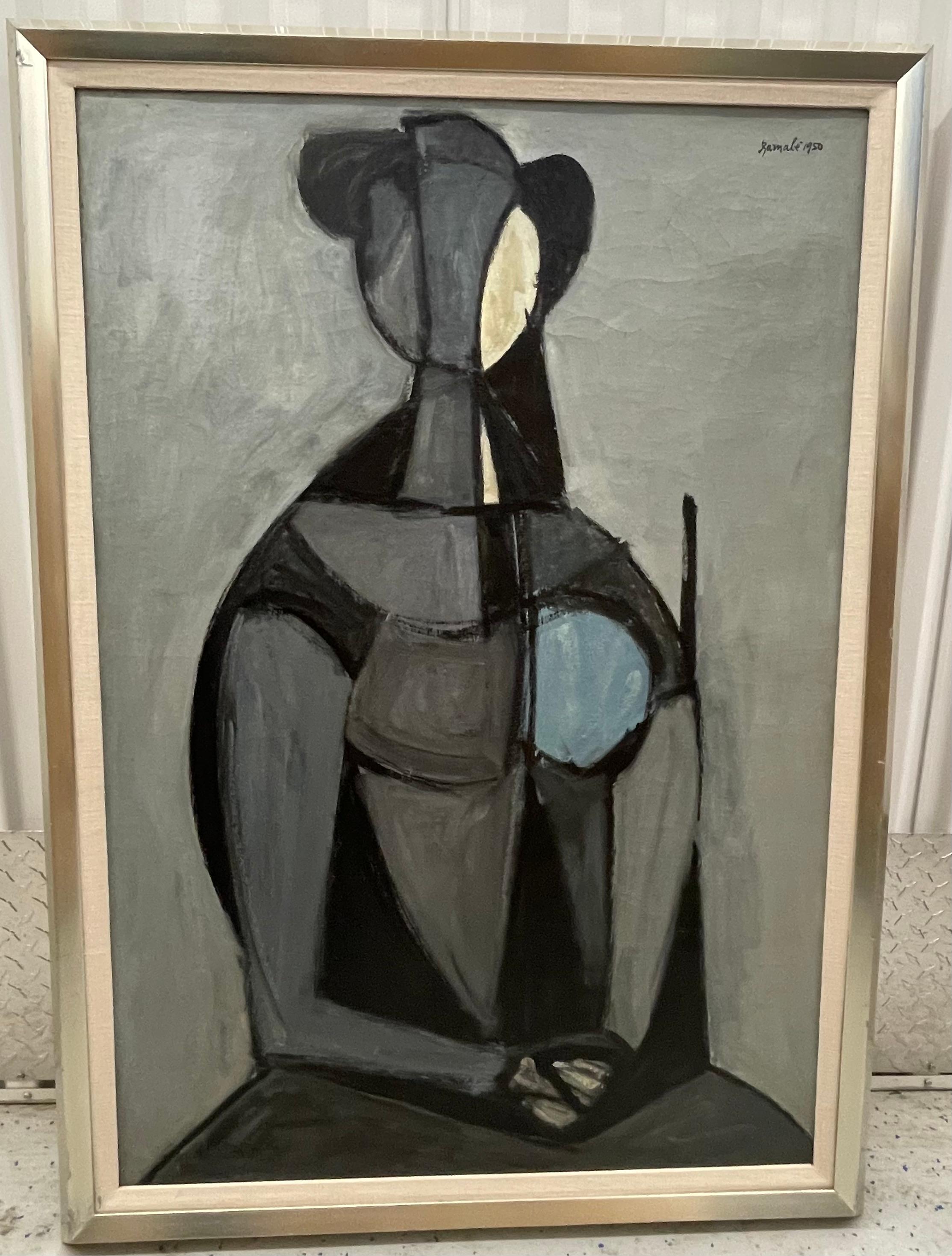 Figura sedente, fondo gris (Figura seduta, fondo grigio) - Painting Moderno de Duilio Barnabé