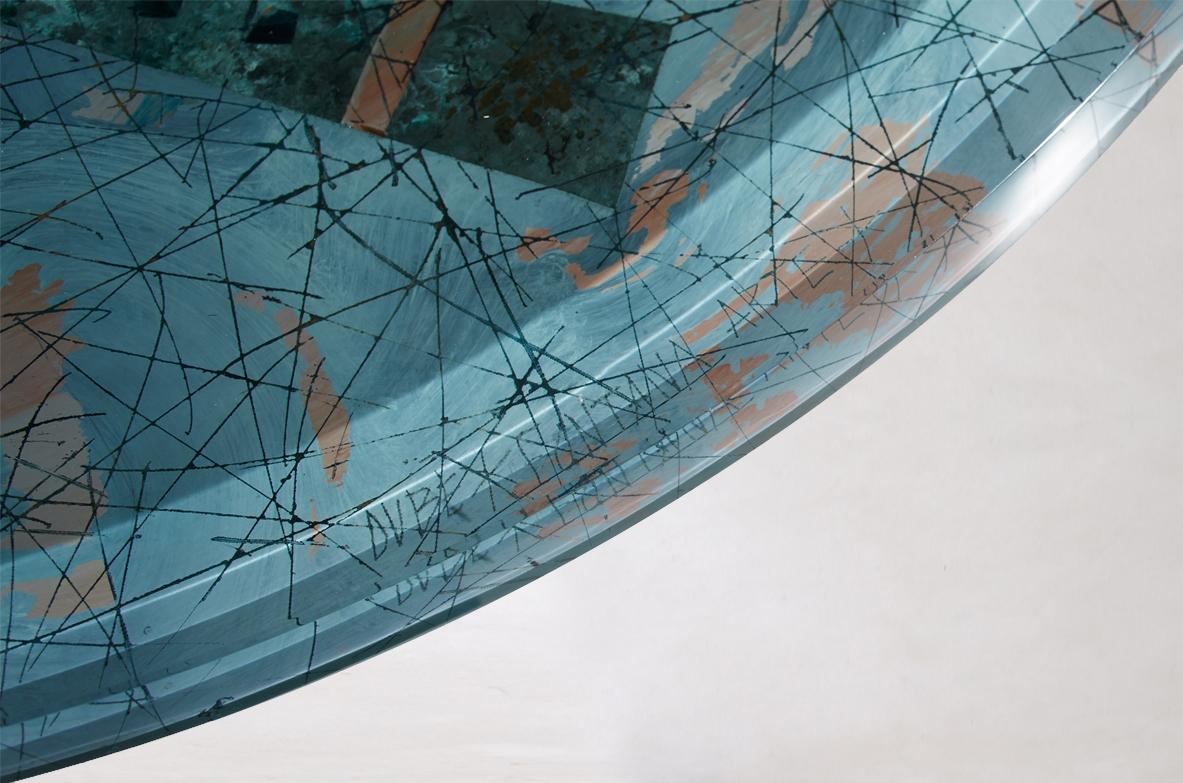 Mid-Century Modern Duilio Barnabè rare table basse décorée en cristal de roche dessus de verre  en vente