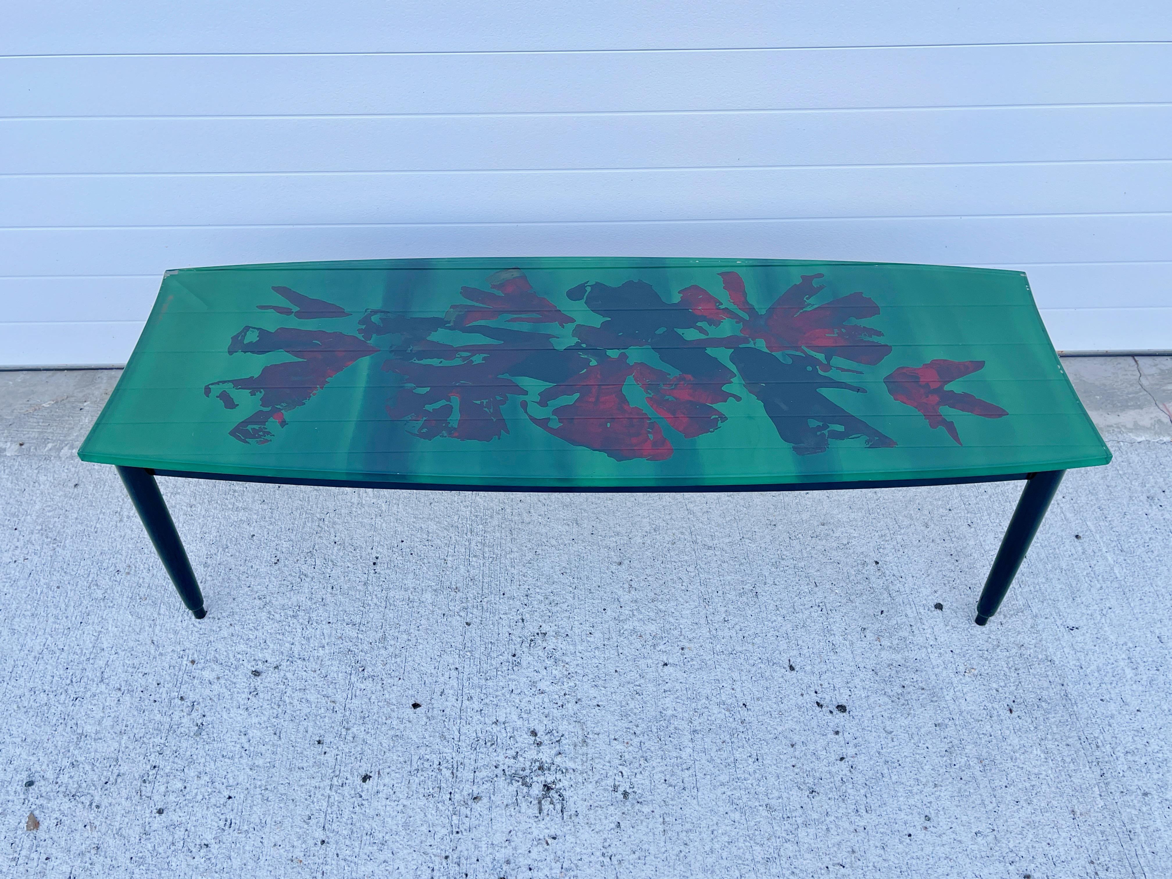 Mid-Century Modern Duilio 'Dubé' Barnabe Reverse Painted Glass Top Cocktail Table for Fontana Arte For Sale