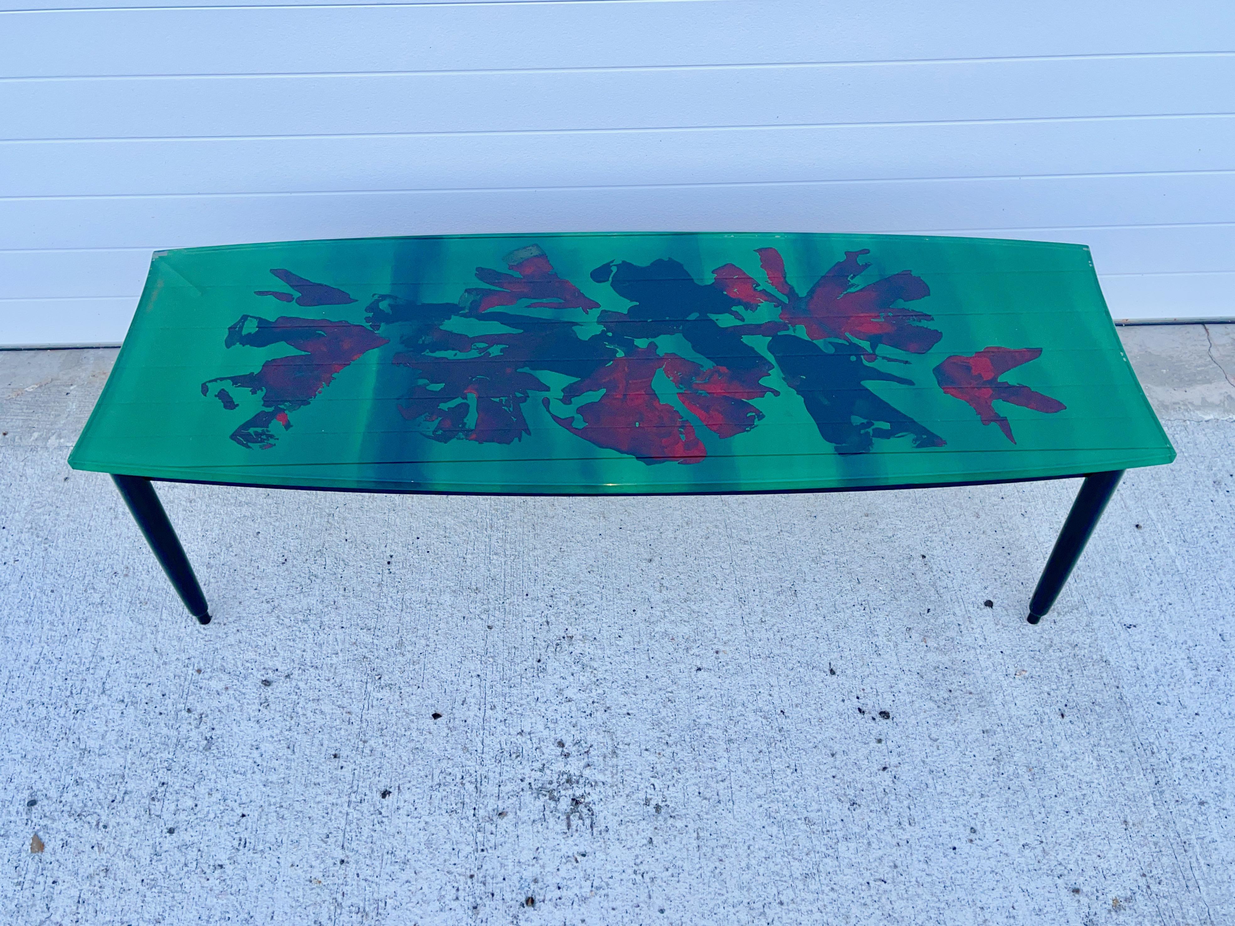 Italian Duilio 'Dubé' Barnabe Reverse Painted Glass Top Cocktail Table for Fontana Arte For Sale