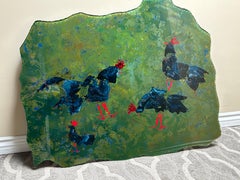 Duilio " Dube" Bernabe gran placa de cristal para pared / mesa de Fontana Arte Gallos