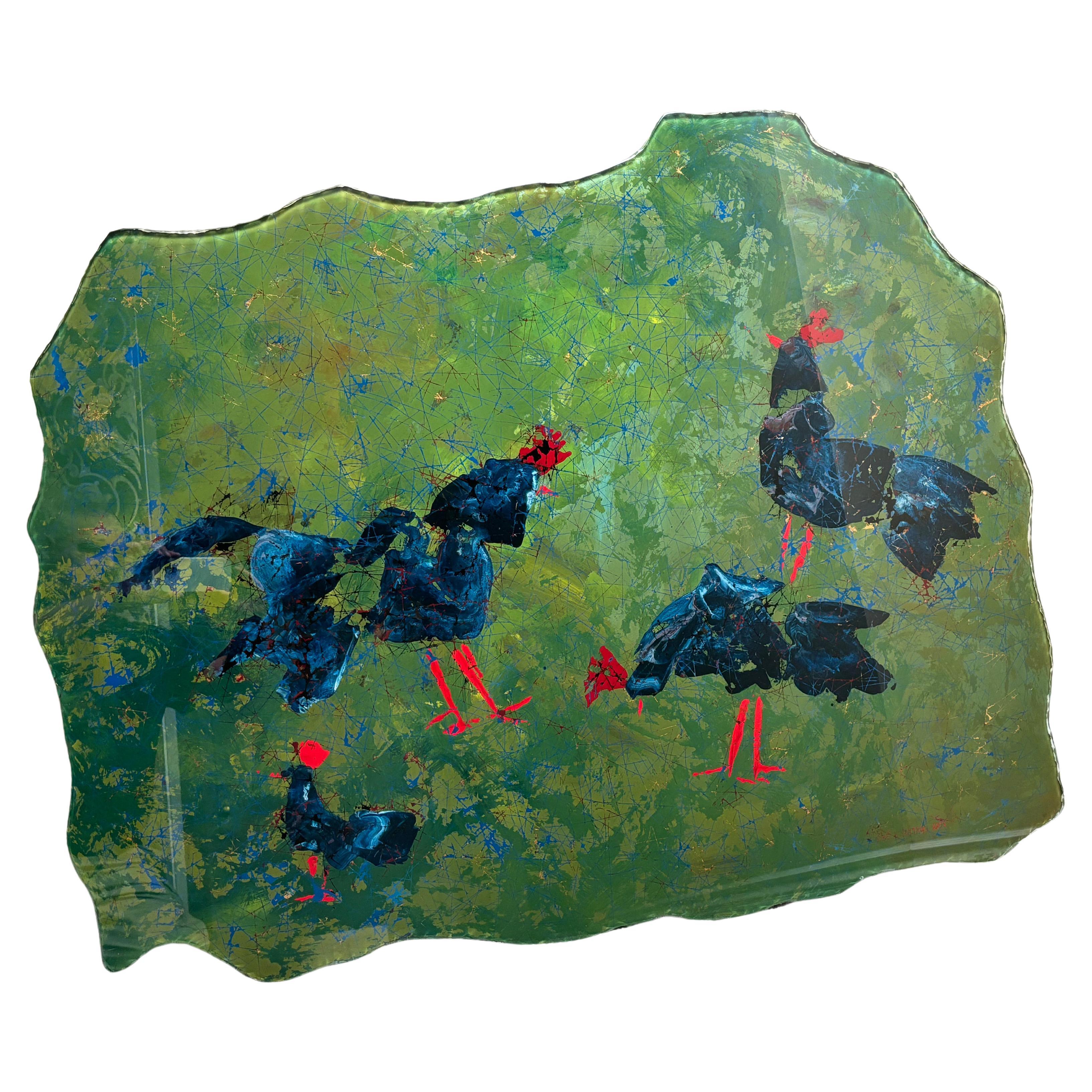 Duilio " Dube" Bernabe gran placa de cristal para pared / mesa de Fontana Arte Gallos en venta
