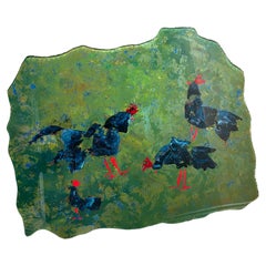 Duilio " Dube" Bernabe gran placa de cristal para pared / mesa de Fontana Arte Gallos