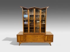 Duiske, Irish Mid Century Modern, Stained Wood, Glass, Breakfront, 1950s