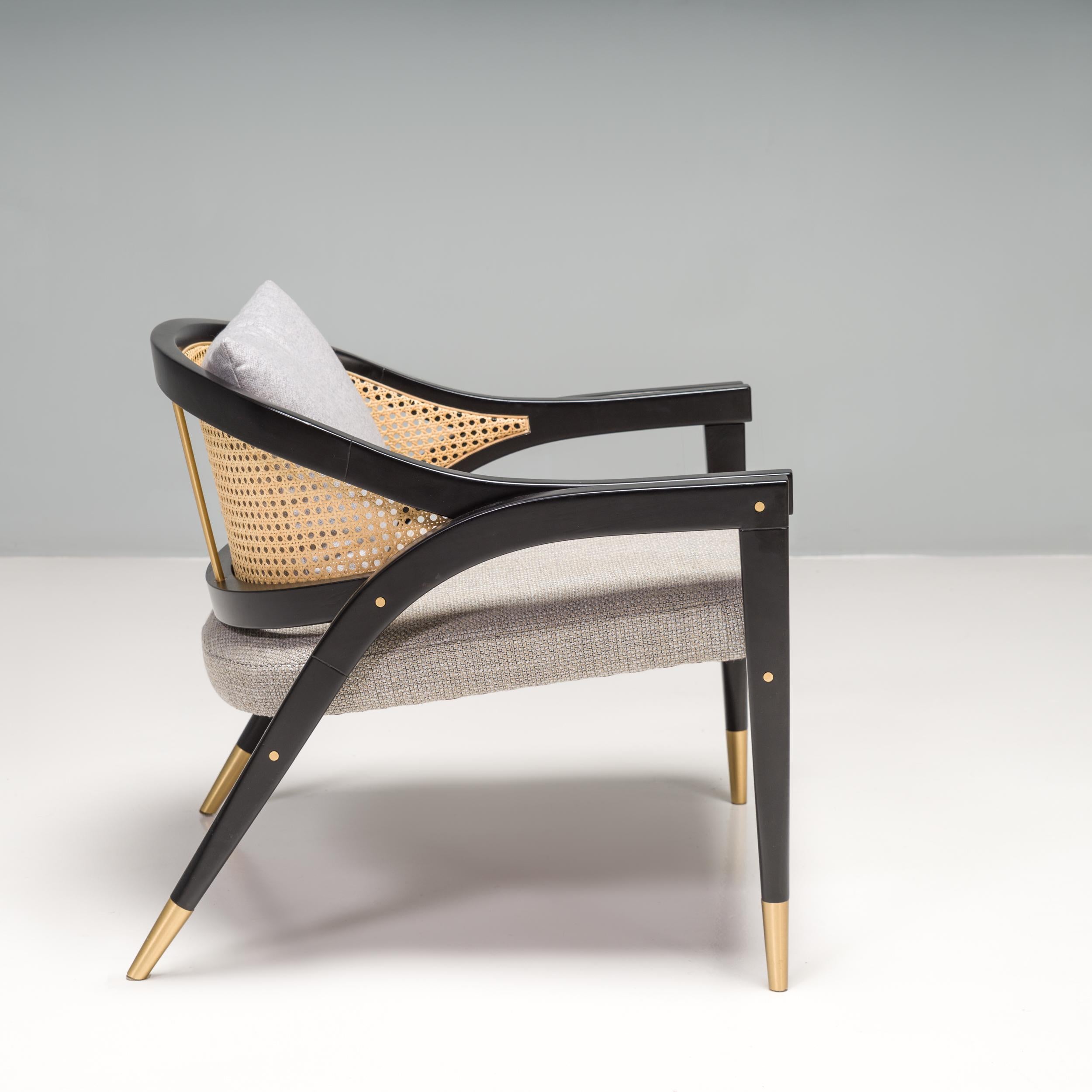 Duistt Wormley Cane and Brass Armchair, in the Style of Edward Wormley  In Good Condition For Sale In London, GB