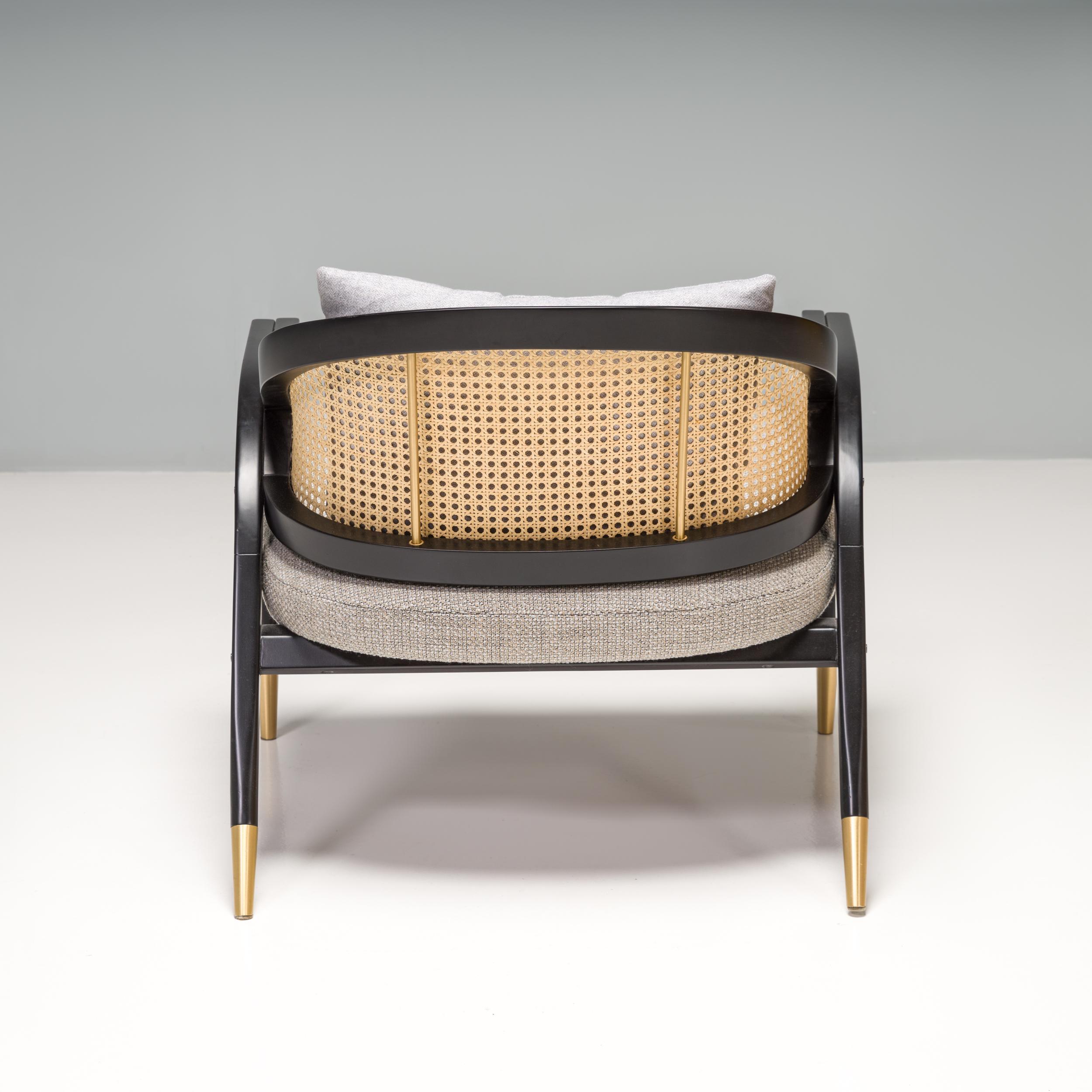 Contemporary Duistt Wormley Cane and Brass Armchair, in the Style of Edward Wormley  For Sale