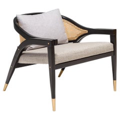 Used Duistt Wormley Cane and Brass Armchair, in the Style of Edward Wormley 