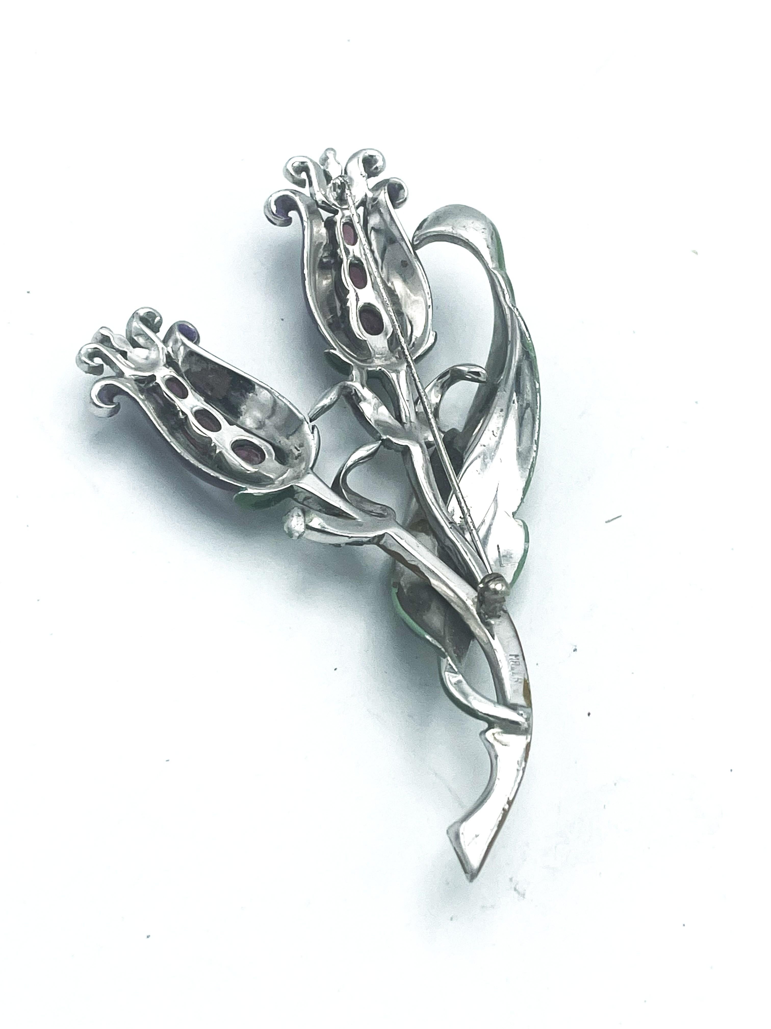 DuJay unsigned 2 Blumen Brosche, Emaille, rosa Strass und viele kleine, US 1940er im Angebot 4