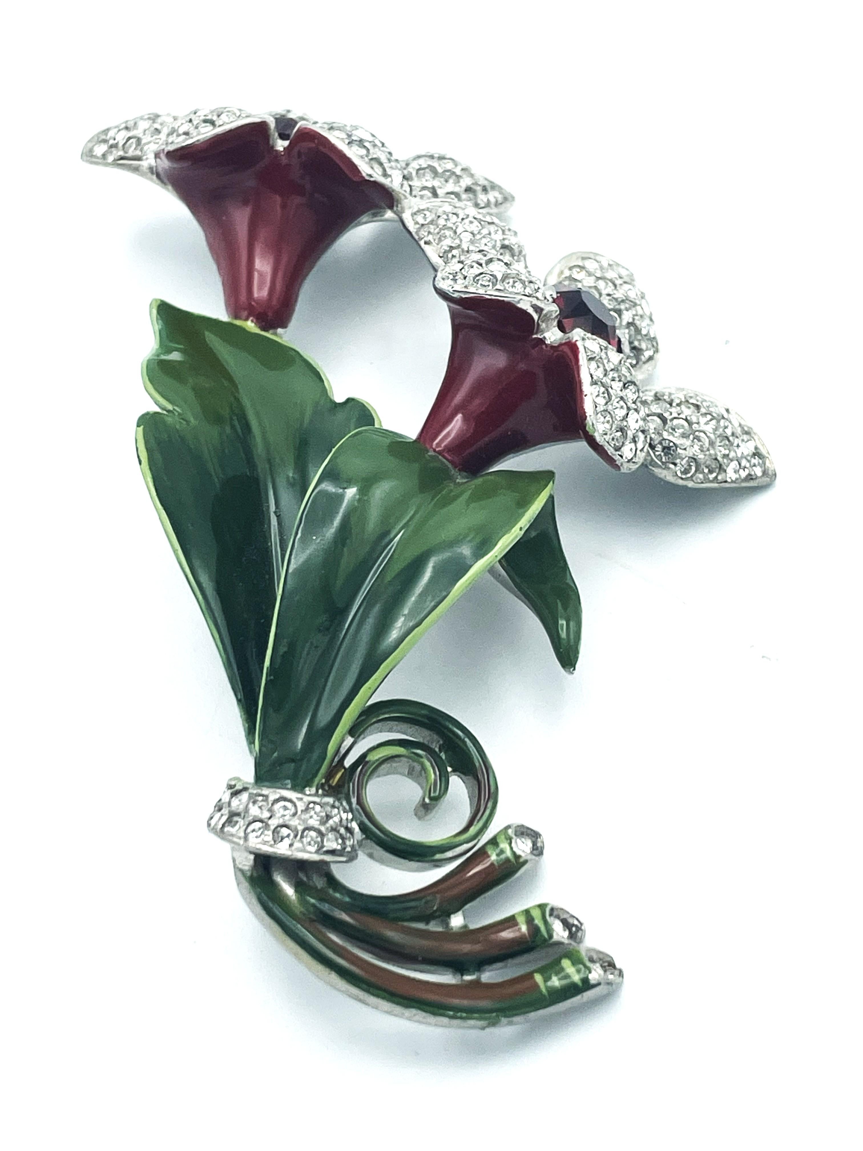 Dujay broosch de flor sin firmar, esmaltado con muchos brillantitos  1940 EEUU Corte mixto en venta