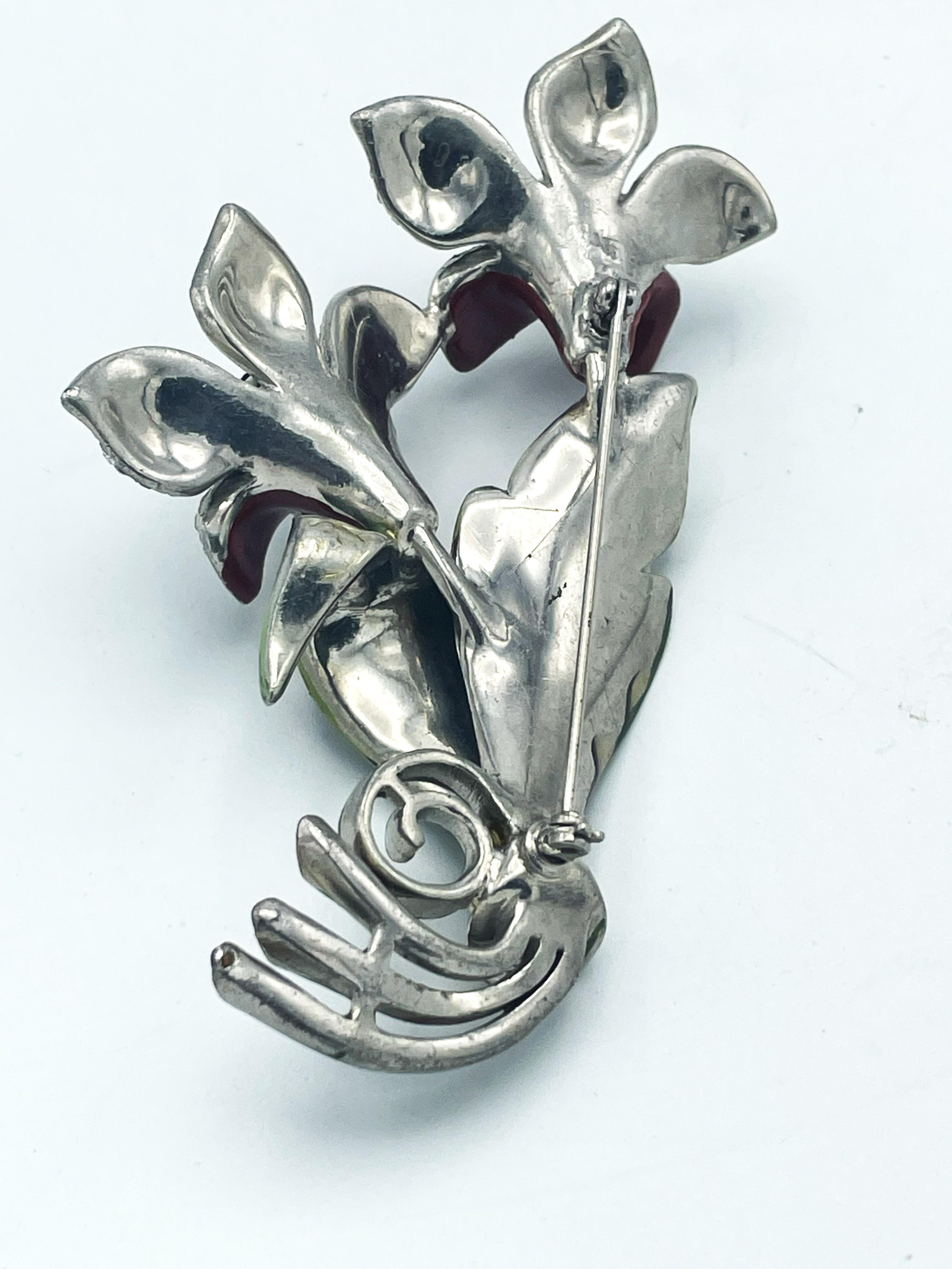 Dujay broosch de flor sin firmar, esmaltado con muchos brillantitos  1940 EEUU en venta 3