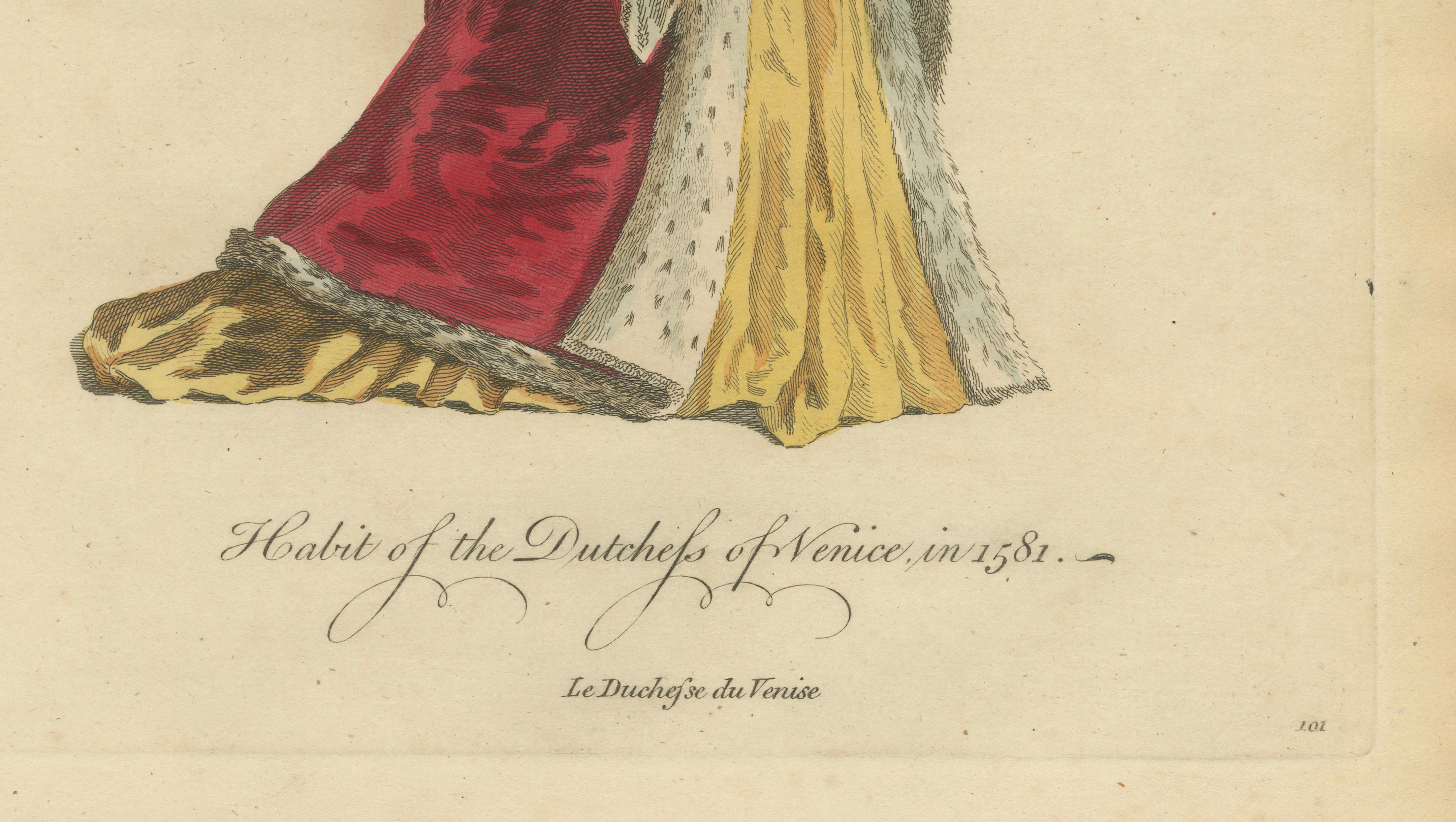 Duke & Duchess of Venice Costume Engravings in 1581, Hand-Colored Pair, 1749