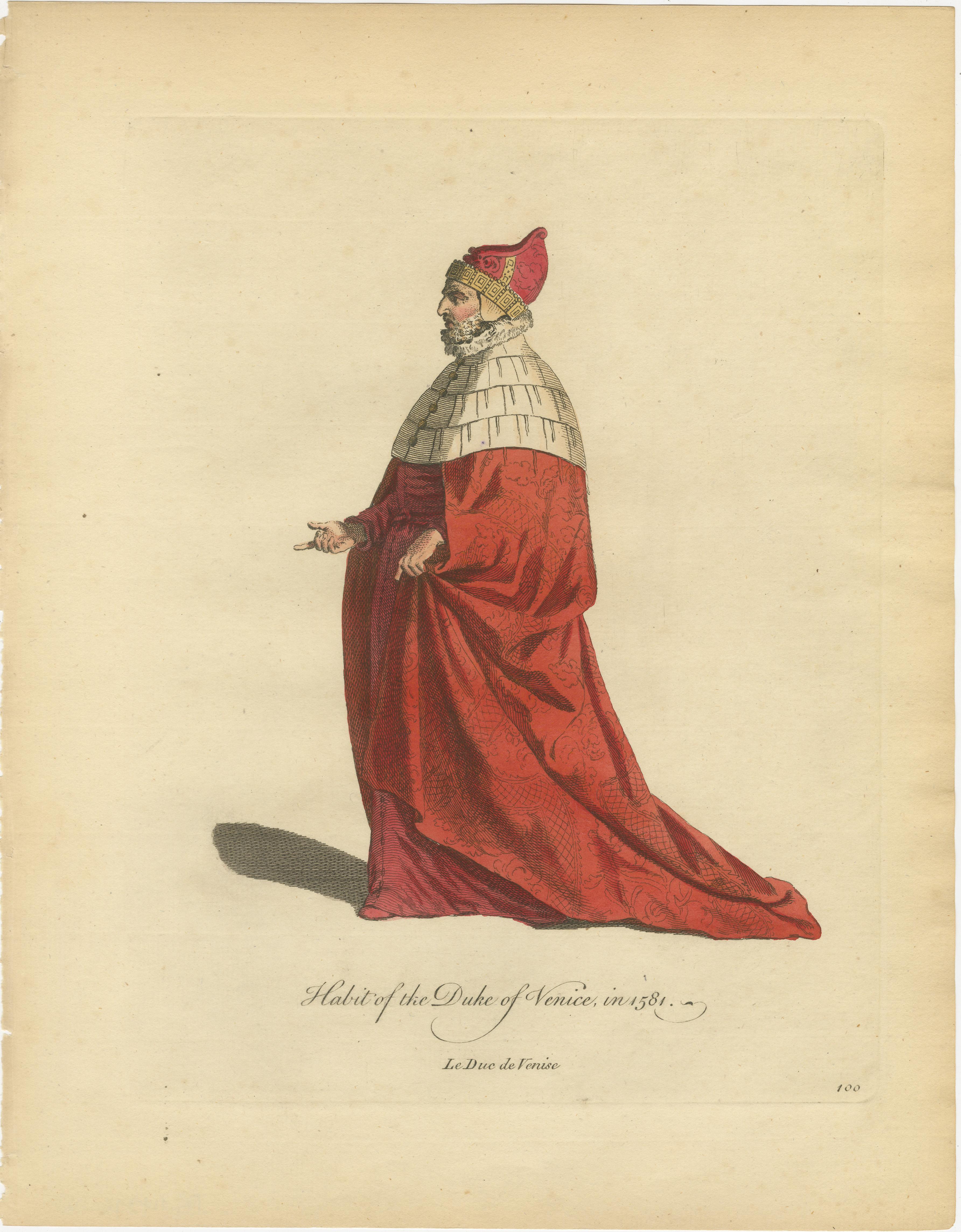 Duke & Duchess of Venice Costume Engravings in 1581, Hand-Colored Pair, 1749