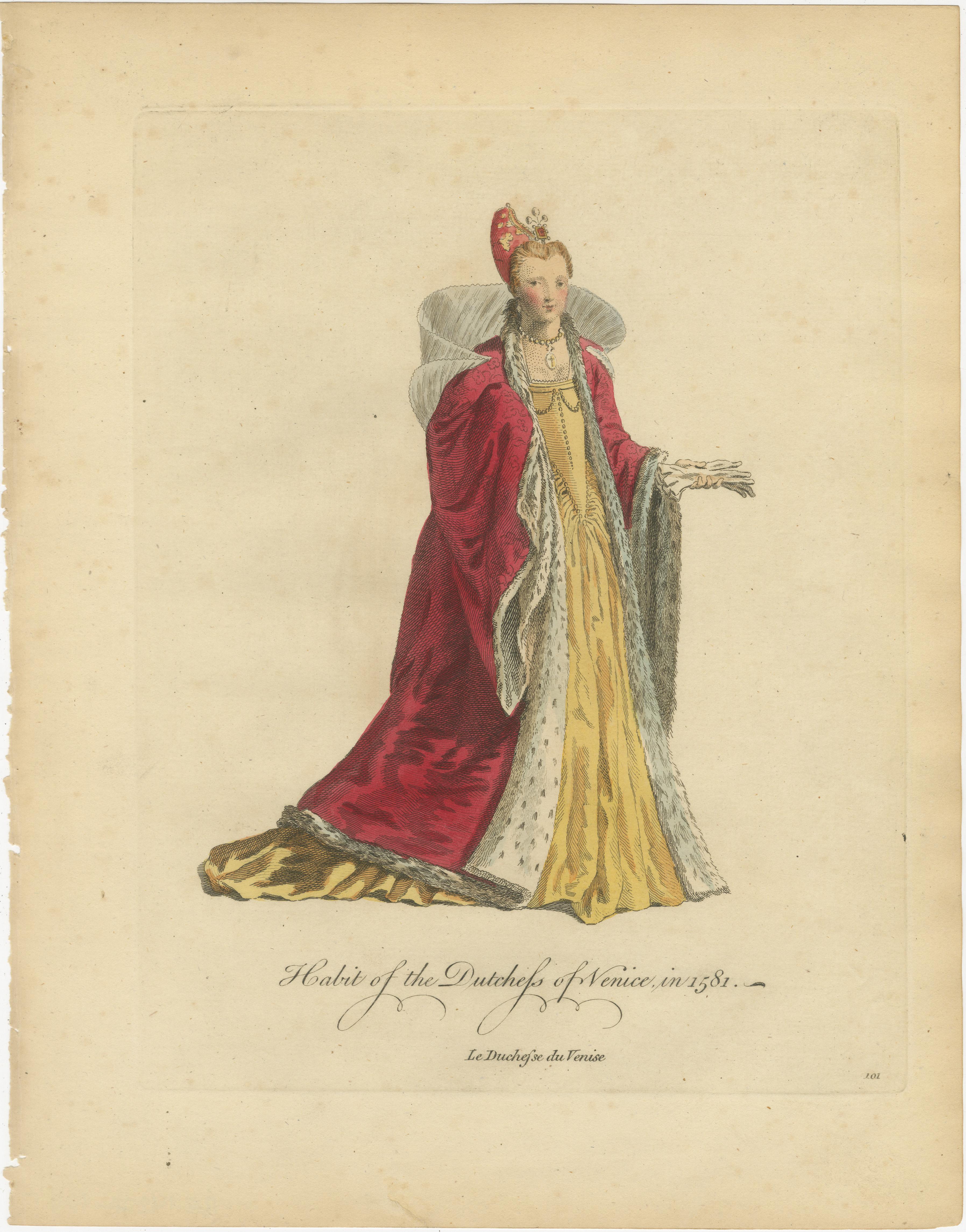 Duke & Duchess of Venice Costume Engravings in 1581, Hand-Colored Pair, 1749
