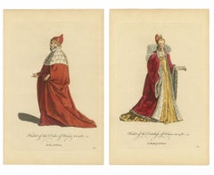 Duke & Duchess of Venice Costume Engravings in 1581, Hand-Colored Pair, 1749