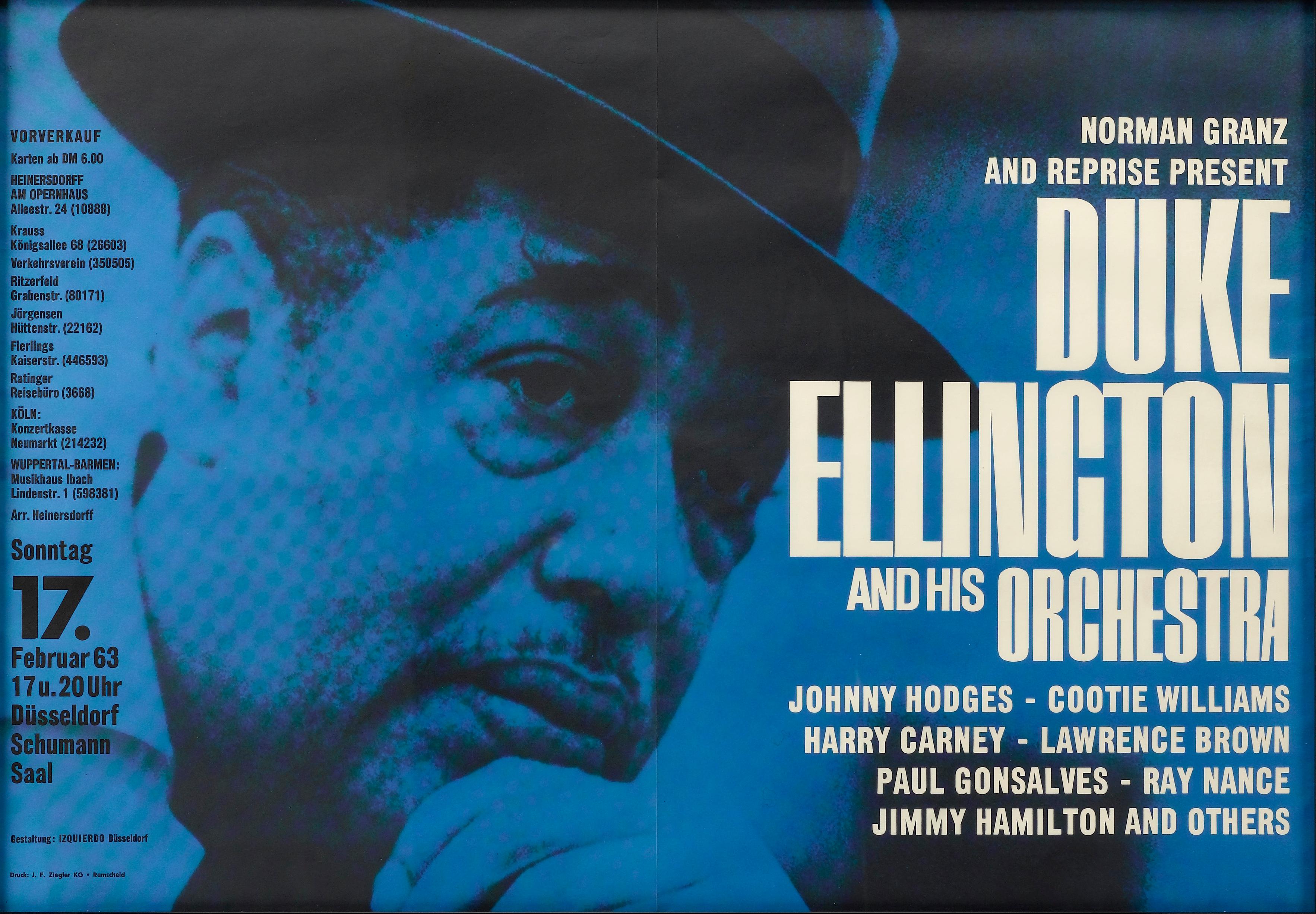German Duke Ellington and His Orchestra Vintage Jazz Music Poster, circa 1963 