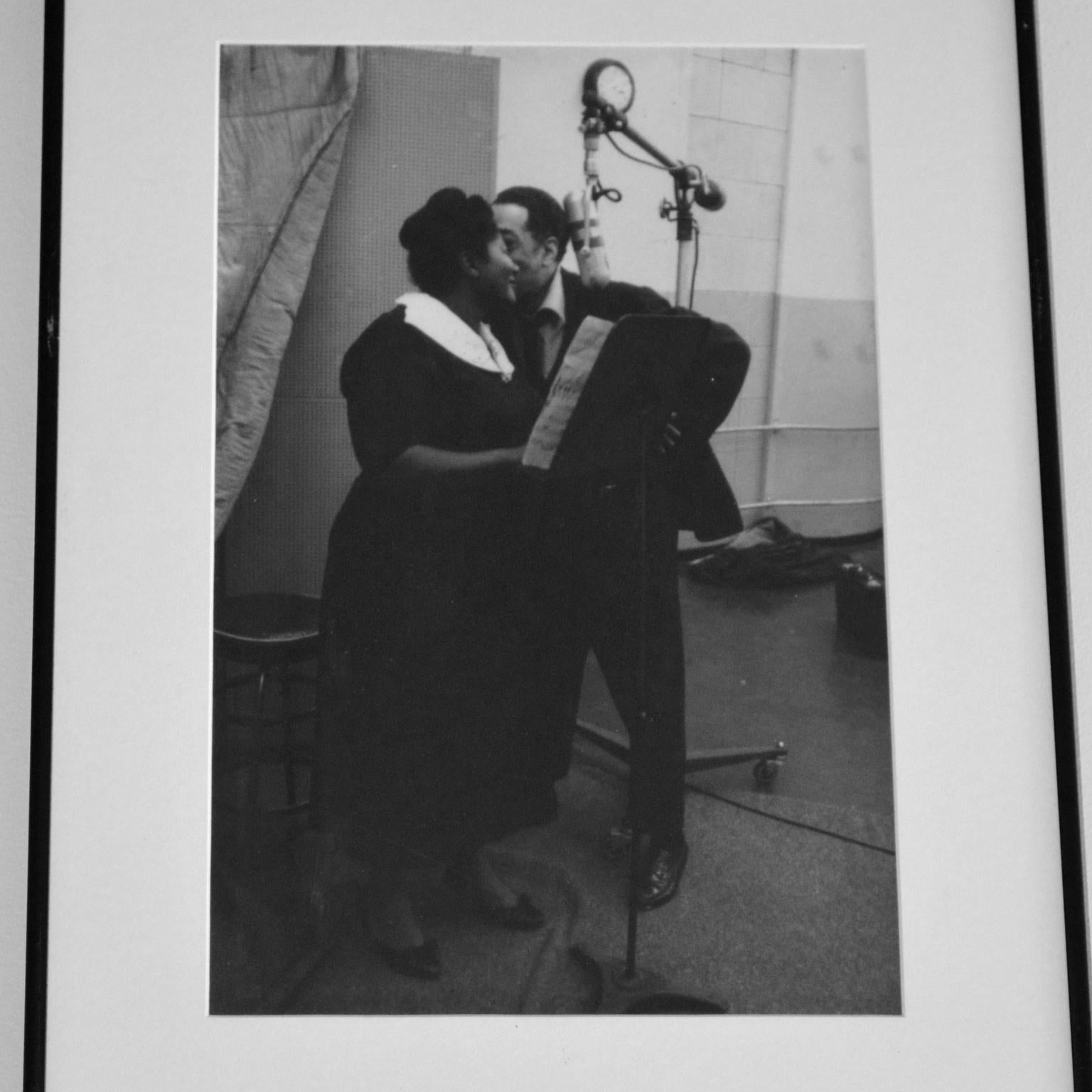 Photograph of Duke Ellington with Mahalia Jackson at the recording of 