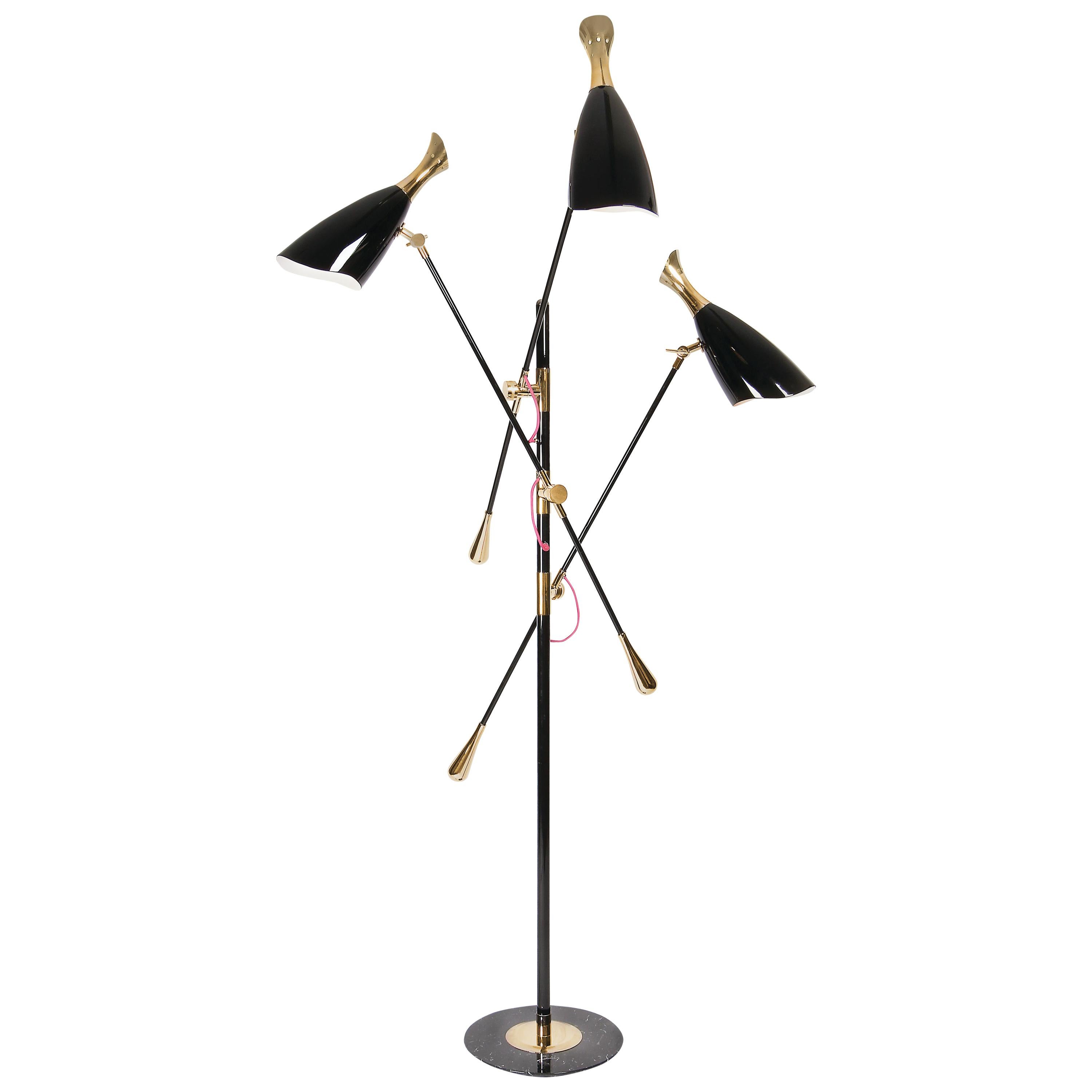 Duke Floor Lamp in Black and Brass For Sale