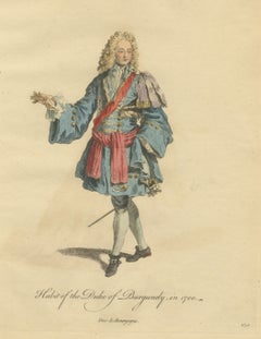 Duke of Burgundy in 1700, Hand Colored Jefferys Costume Engraving, 1757