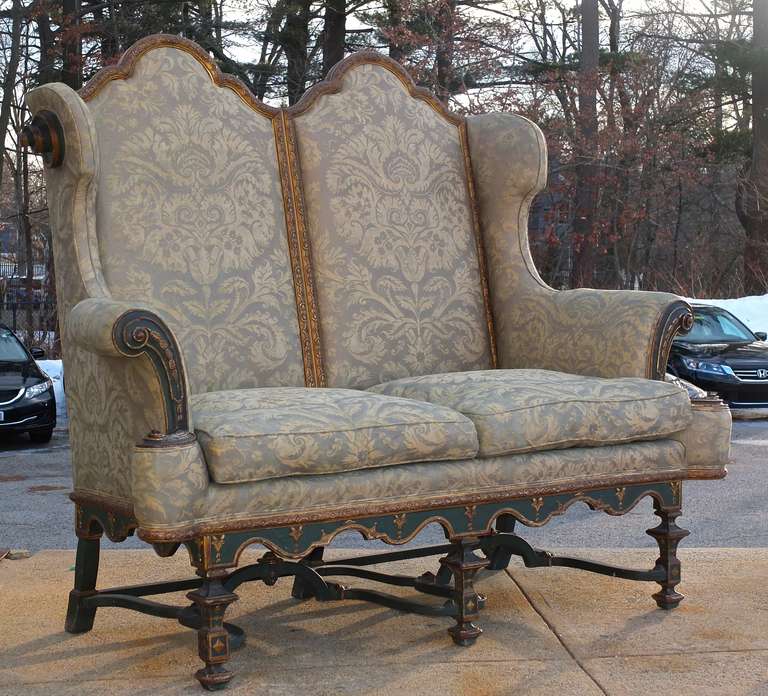 William and Mary Duke of Leeds Hornby Castle Settee in Fortuny For Sale