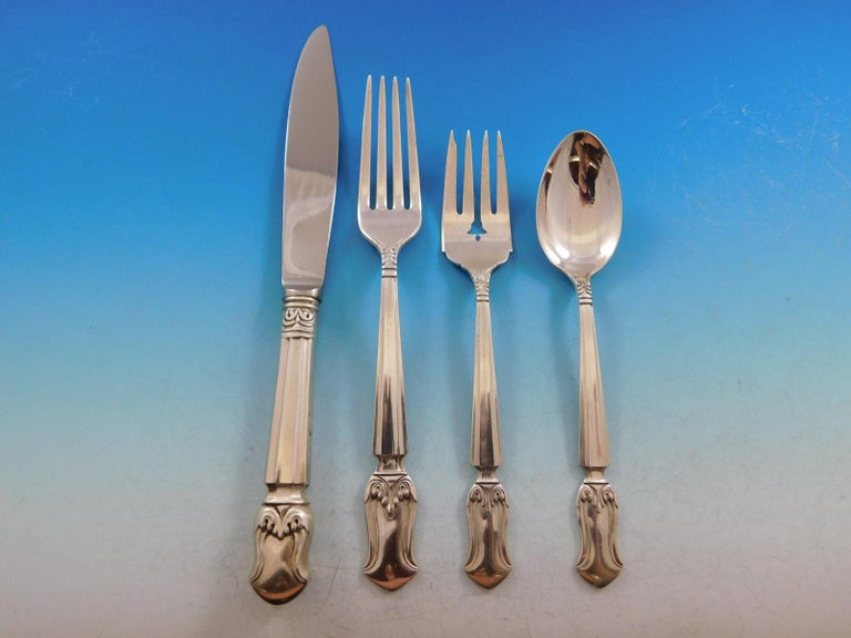 English Duke of Windsor by Manchester Sterling Silver Flatware Set Service 62 Pcs For Sale