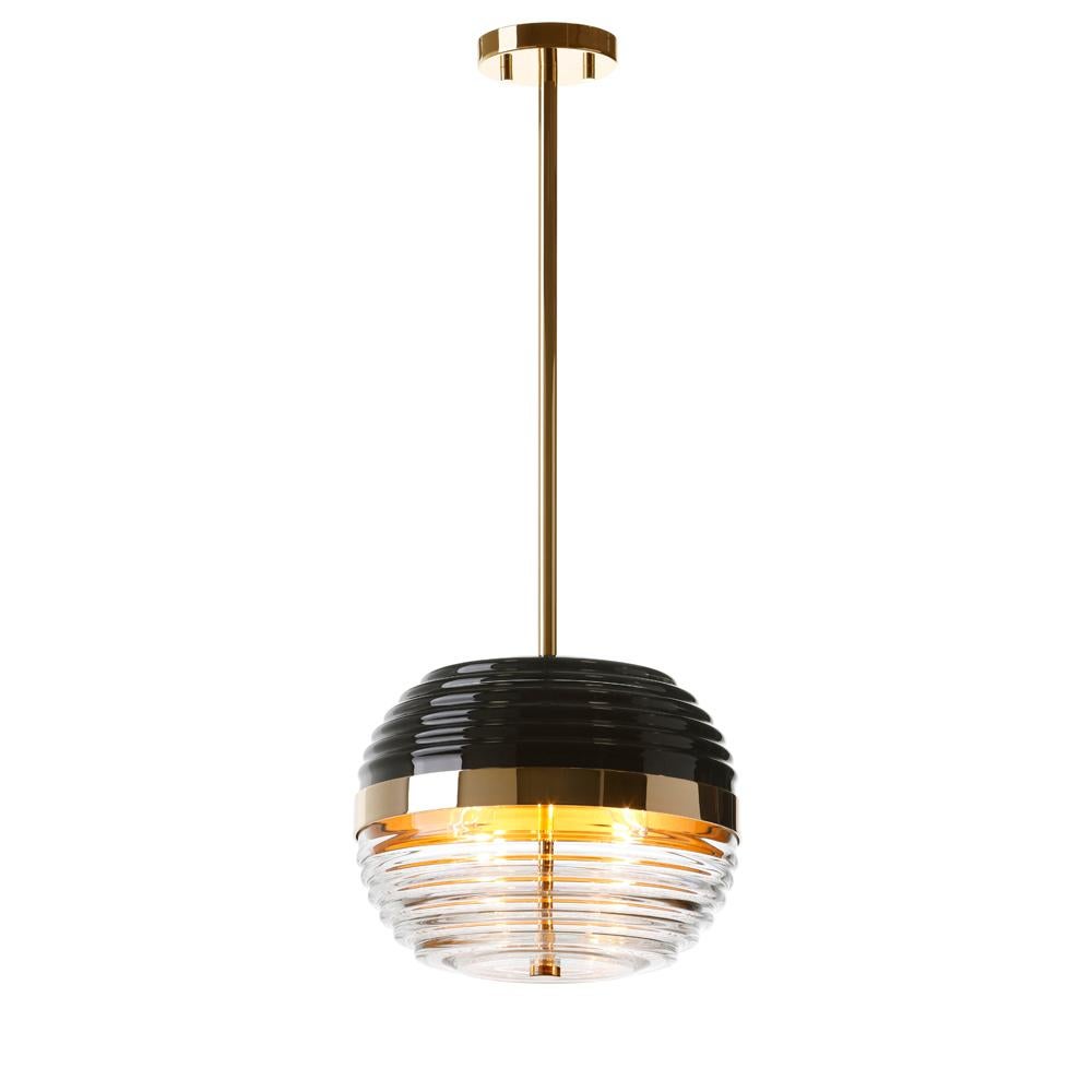 Duke Single Suspension with Black Glass Shade For Sale