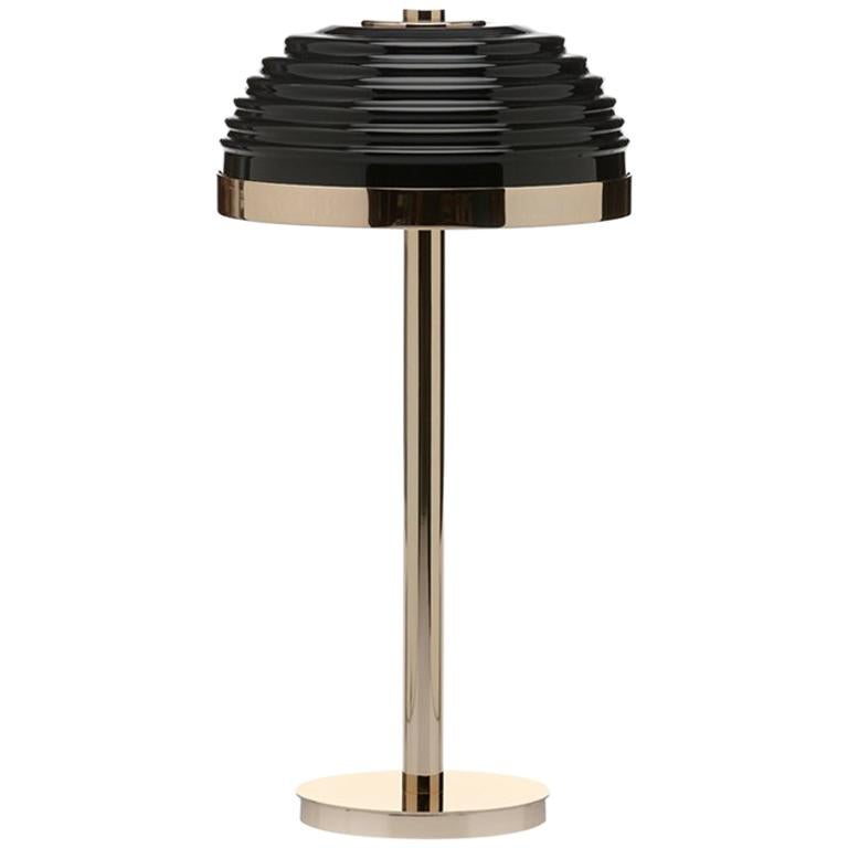 Duke Table Lamp with Black Glass Shade For Sale