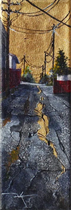 Peinture acrylique impressionniste - Paysage urbain, « Golden Skies n° 31 »