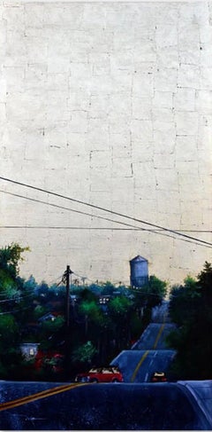 Quadro impressionista di paesaggio urbano, "Torre in lontananza