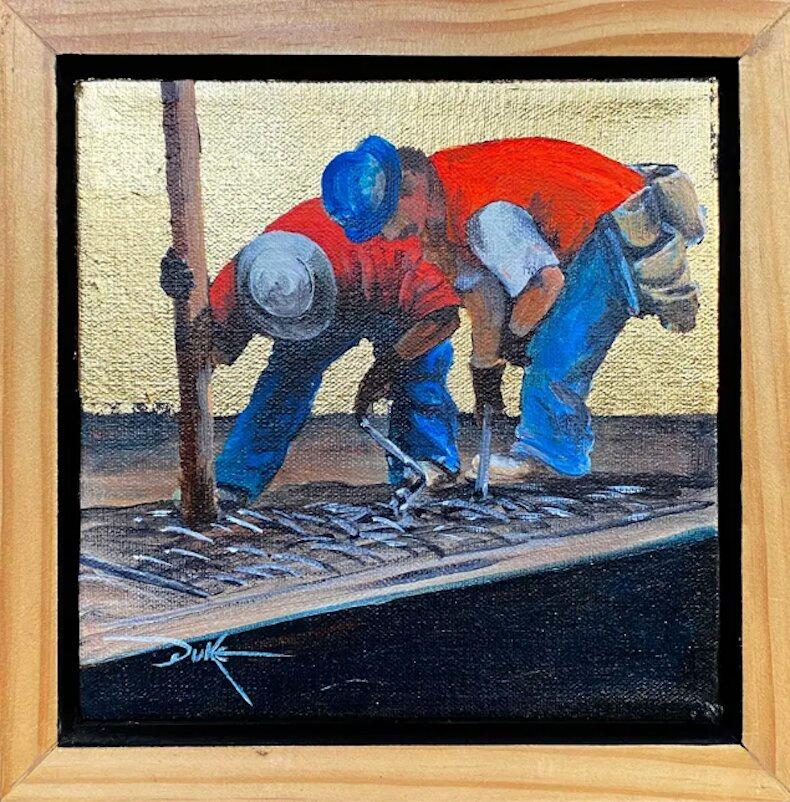 Impressionistisches figuratives Acrylgemälde, „It Takes a Team“