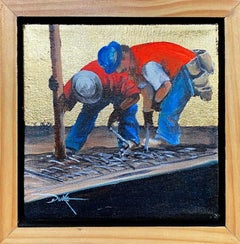 Pittura acrilica figurativa impressionista, "Ci vuole una squadra".