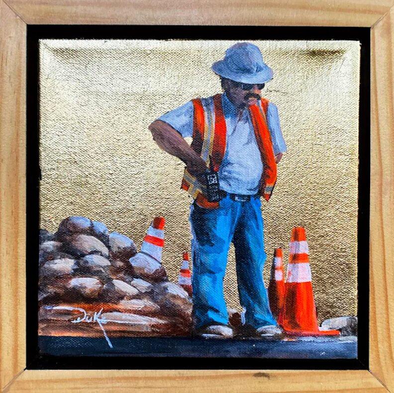Pintura acrílica figurativa impresionista, "El súper"