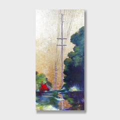 Impressionistic Cityscape Acrylic Painting, "Golden Skies No. 117"