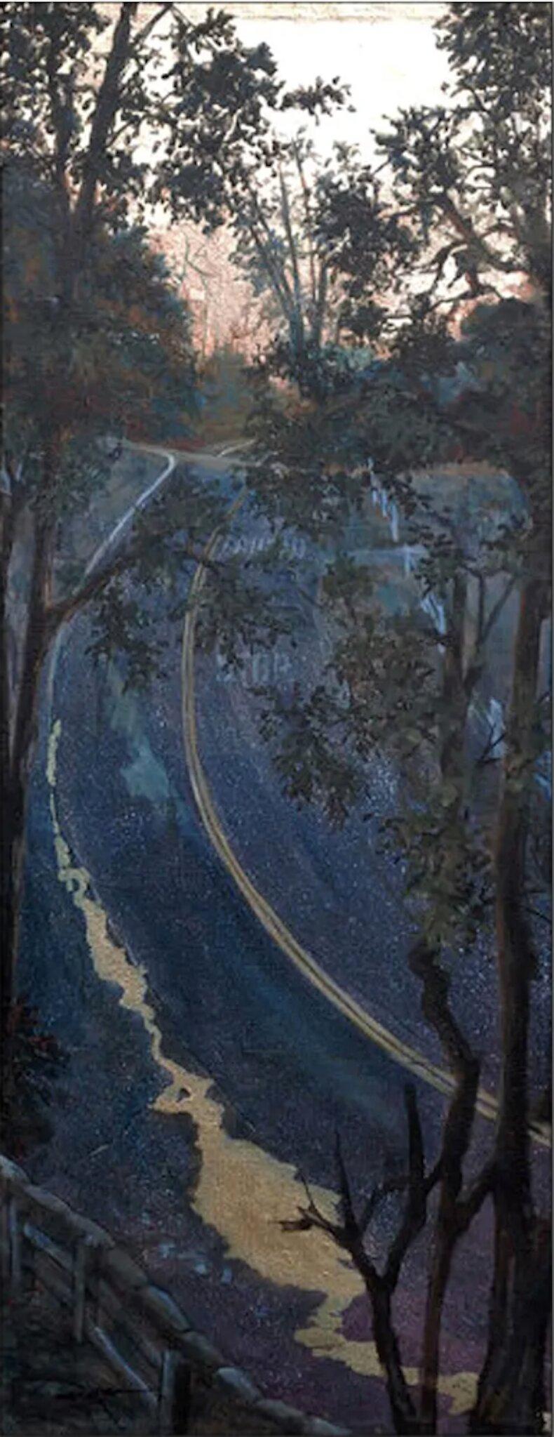 Duke Windsor Landscape Painting - Impressionistic Cityscape Acrylic Painting, "Stop Ahead"